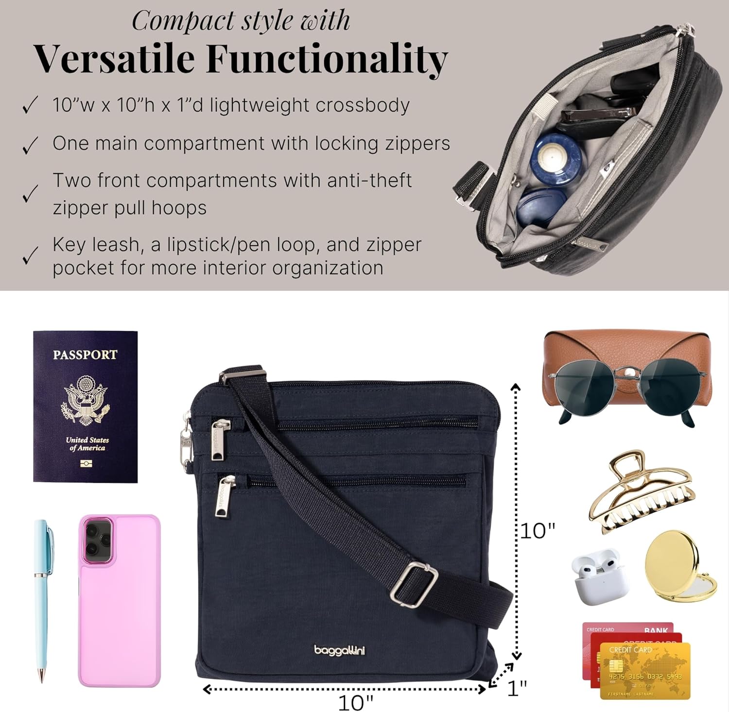 Baggallini womens Securtex Anti-theft Large Crossbody - Image 3