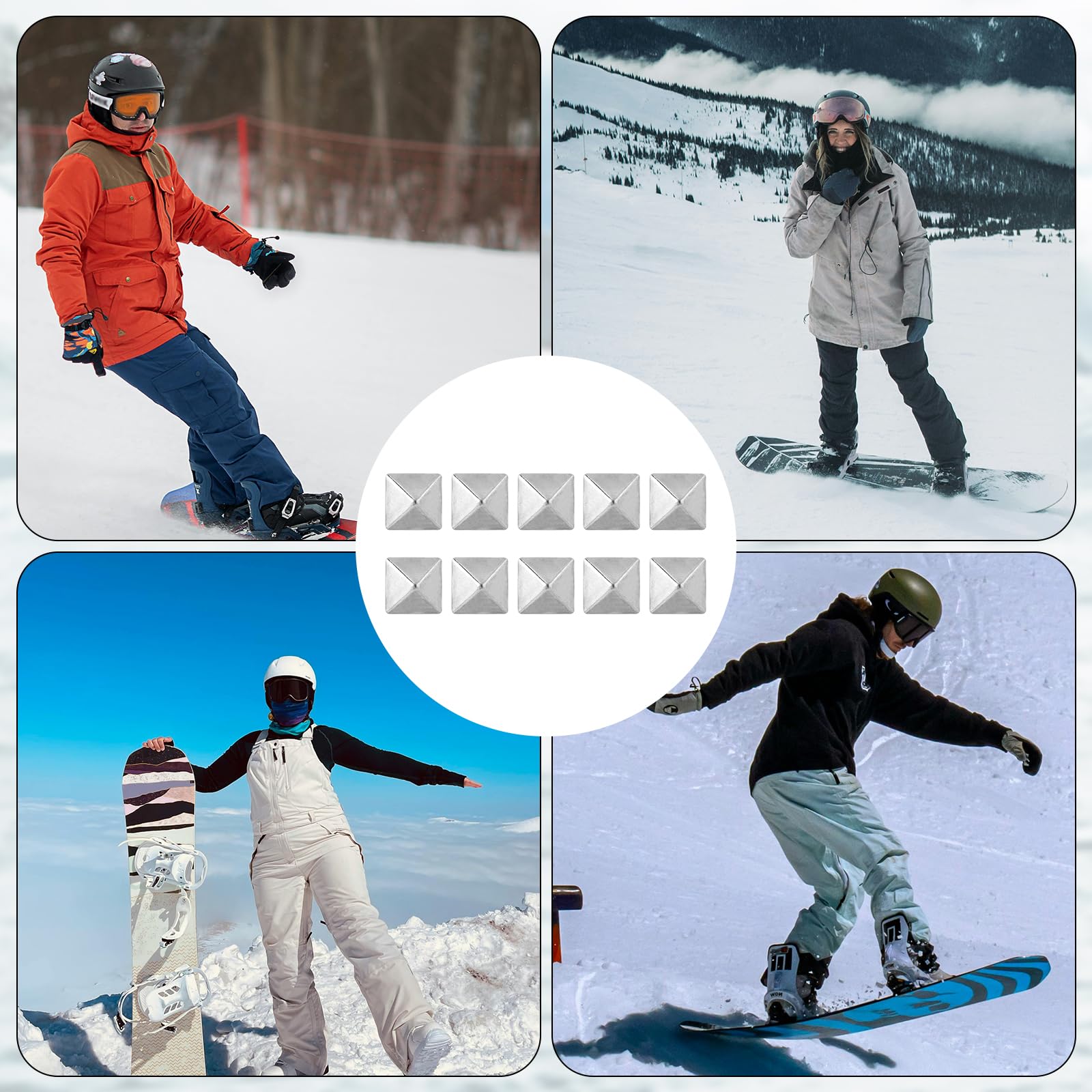 lasuroa 10pz Pyramid Studs Pad Snowboard, Antiscivolo Snowboard Argento Pad Autoadesivo Snowboard Step Pad Pad per Fornire Una Presa Extra