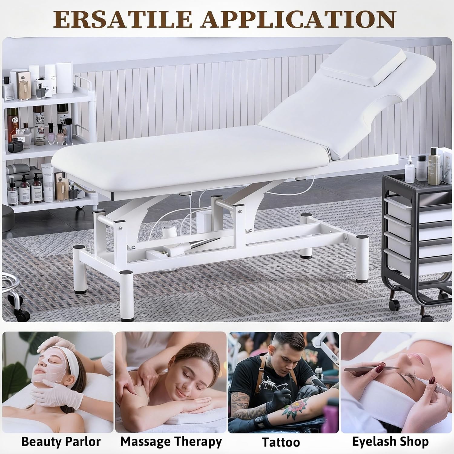 Electric Spa Bed, Dual Motor Electric Massage Table with Adjustable Backrest & Height, Adjustable Massage Table with Sturdy 4 Leg, Paper Holder for Spa, Massage, Esthetician, Salon