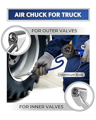 Miniatura 7 de Inflador de neumáticos con manómetro y manguera más larga, portabrocas de aire más preciso y resistente con medidor para compresor de aire,