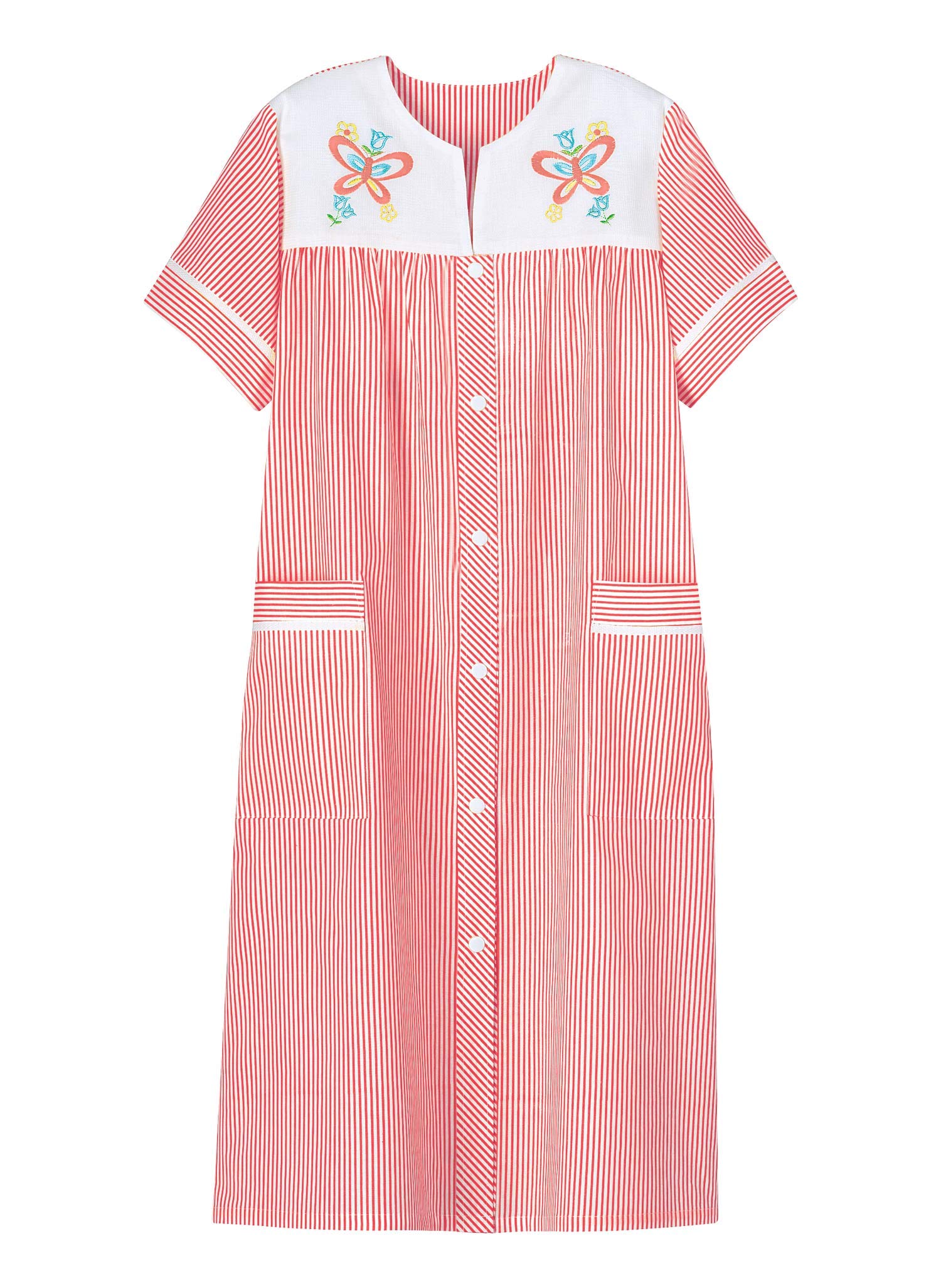 AmeriMarkEmbroidered Duster Housecoat Robe Snap Front Two Pockets Seersucker