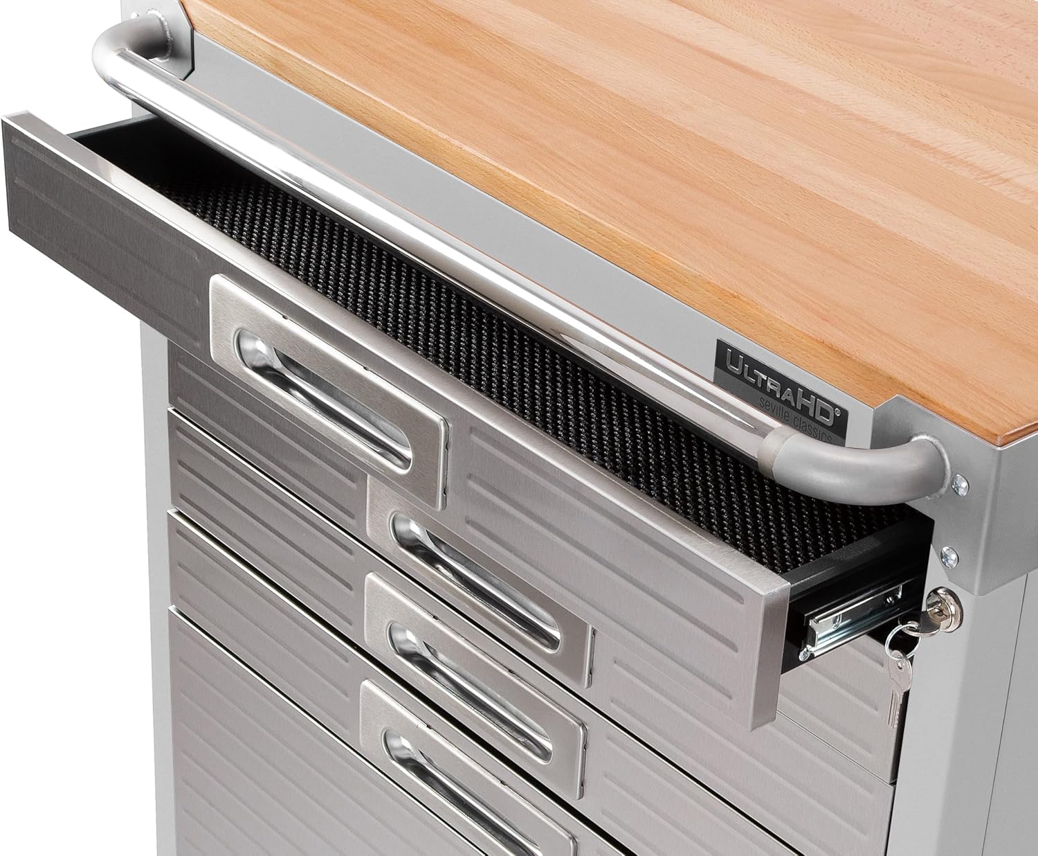 Seville Classics UltraHD Heavy Duty Rolling Cabinet Workbench Table w/Solid Wood Top, Workstation for Garage, Office, Workshop, Granite, 6-Drawer (28" W x 25" D