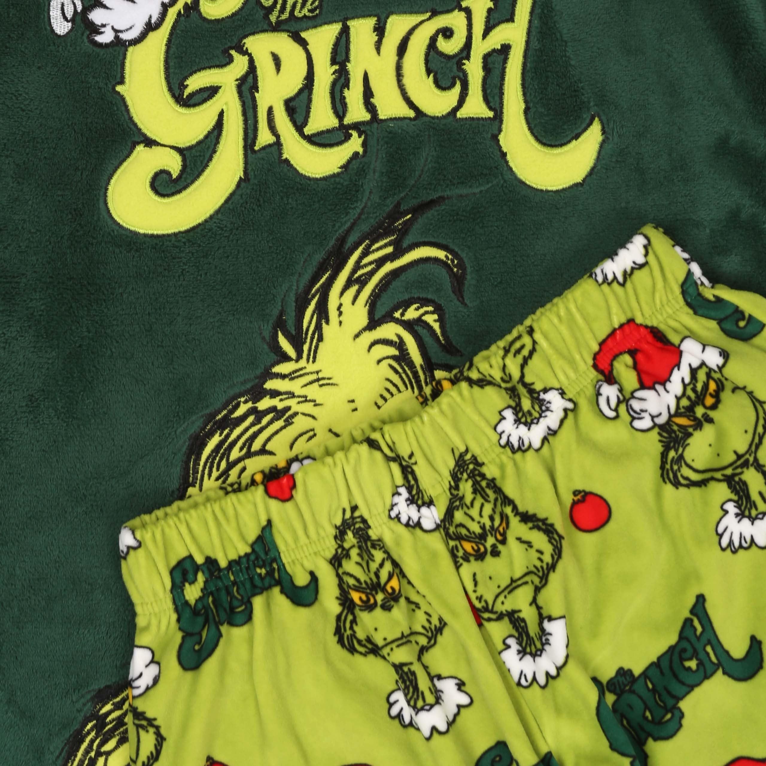 sarcia.eu Pigiama da Donna in Pile Verde Grinch, Caldo, a Manica Lunga, Festivo