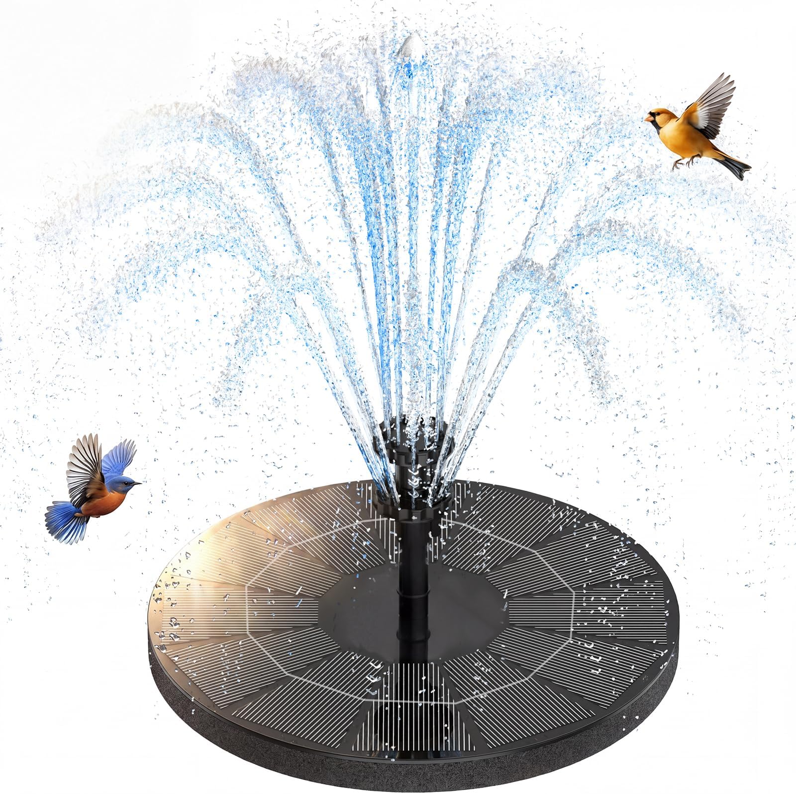 AISITIN 3.5W Solar Fountain Pump with 1500mAh Backup, Circle Solar Water Pump Floating Fountain, 10 Forms of Solar Water Feature for Bird Bath, Fish Tank, Pond Garden