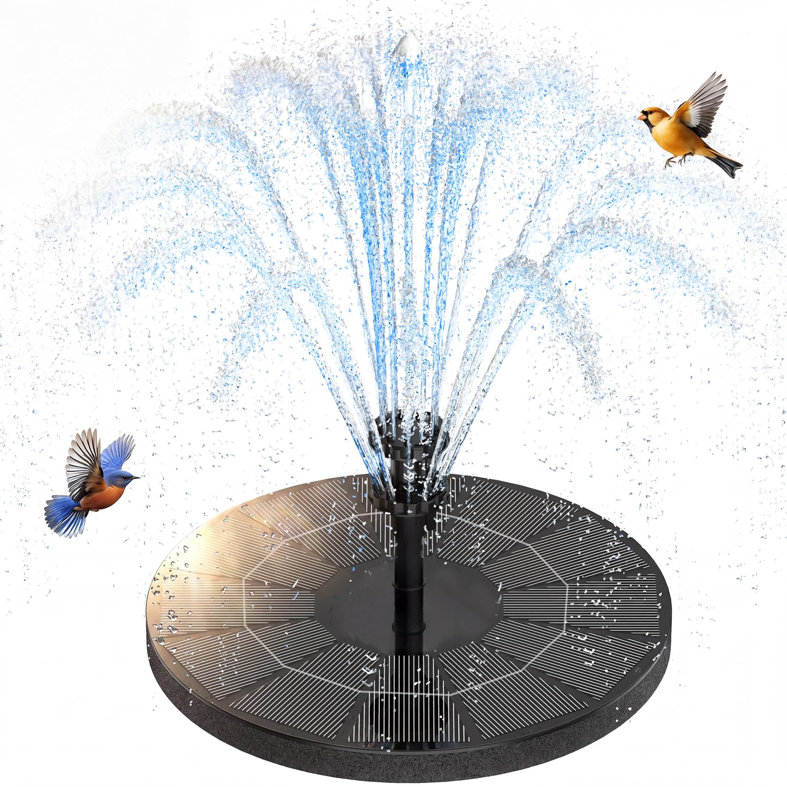 Aisitin Black 3.5W Solar Fountain Pump With 1500Mah Backup, Circle Solar Water Pump Floating Fountain, 10 Forms Of Solar Water Feature For Bird Bath, Fish Tank, Pond Garden