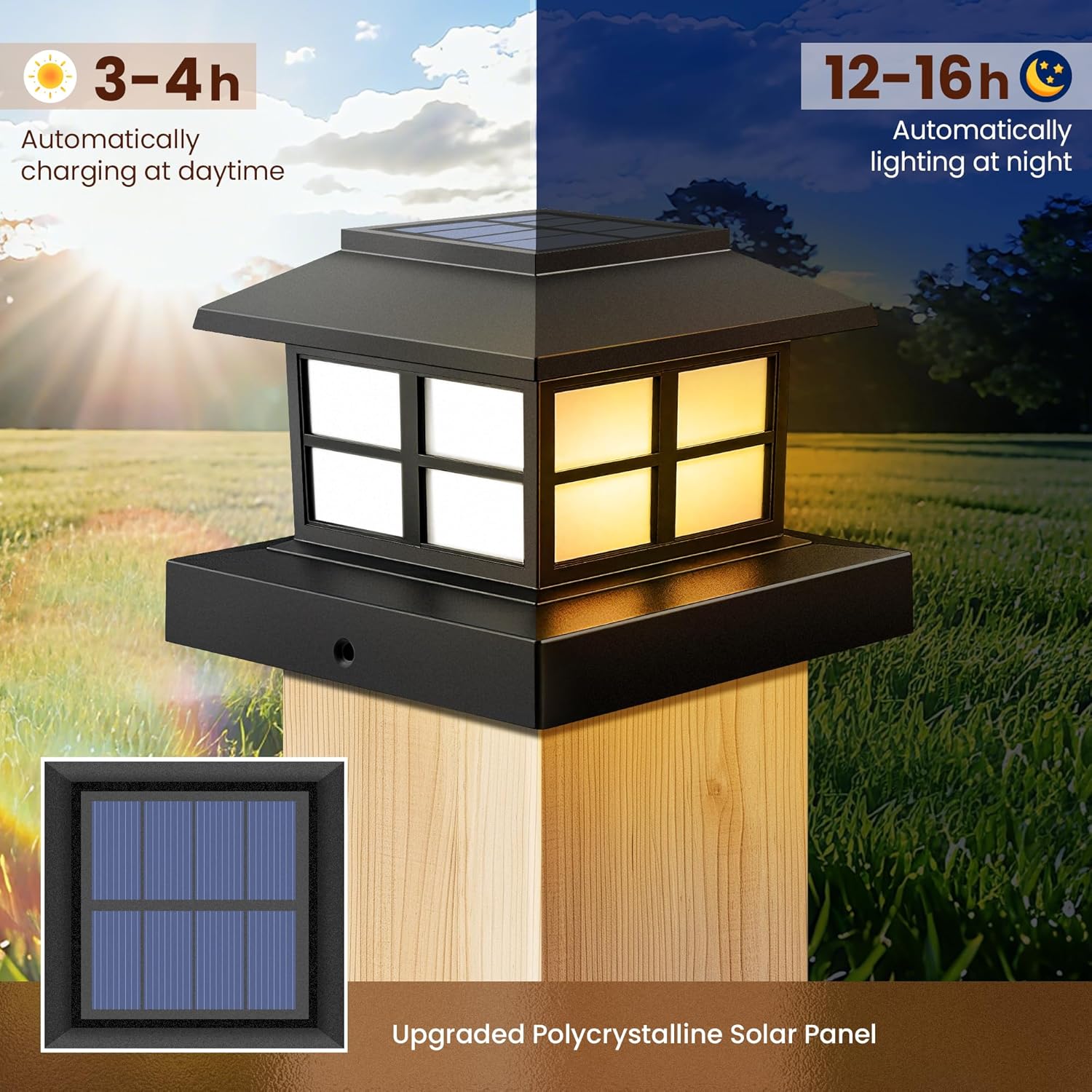 PEVOROS 6 Pack Solar Post Cap Lights Outdoor, Waterproof Fence Post Solar Lights Fit for 4x4 5x5 6x6 Wooden/Vinyl/Plastic Posts, Warm White LED Lighting Decor for Garden, Deck, Patio
