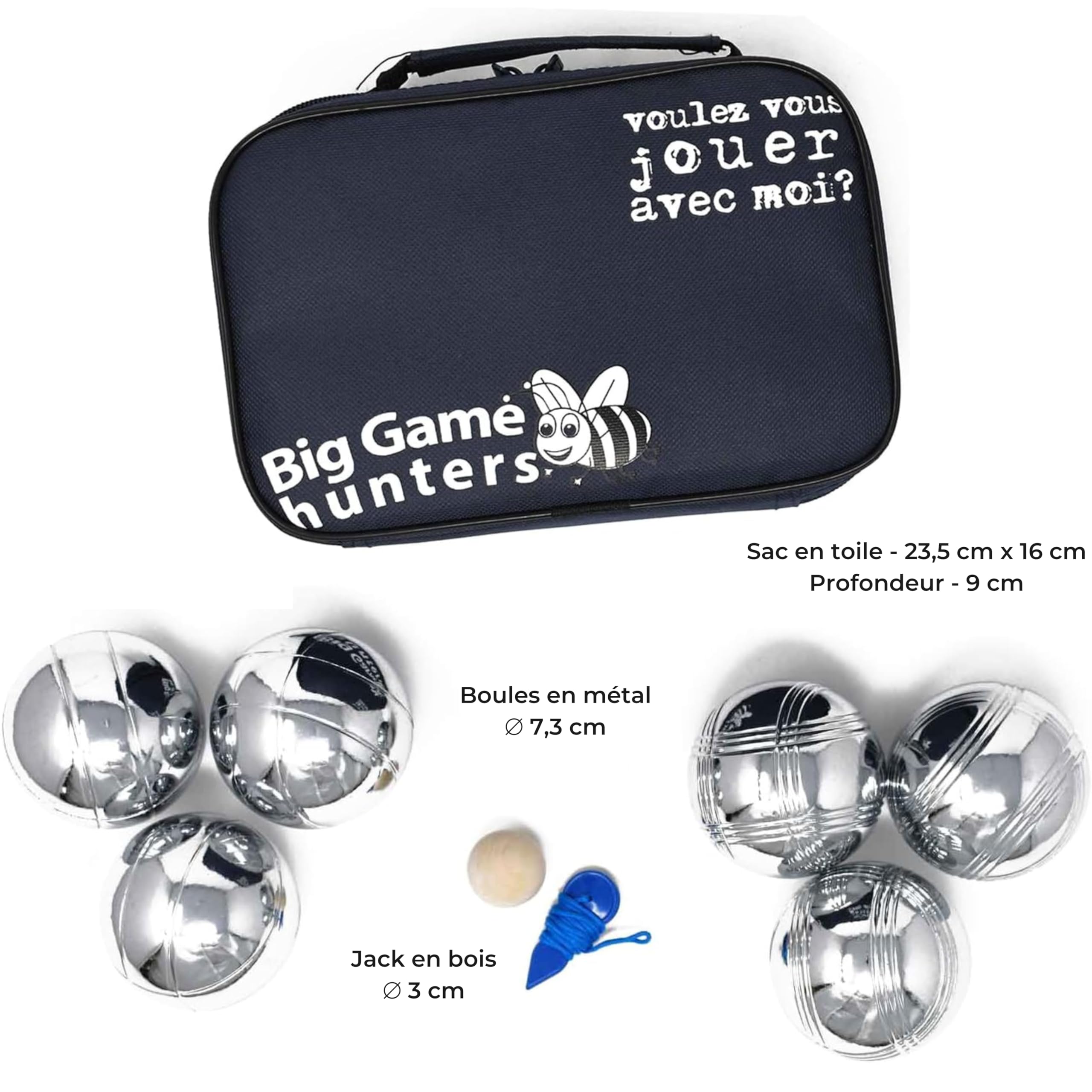 Big Game Hunters Jeu de 6 Boules de Pétanque avec Une Protection Antirouille - 3 Boules de Chaque Motif Gravés dans Un Sac en Toile