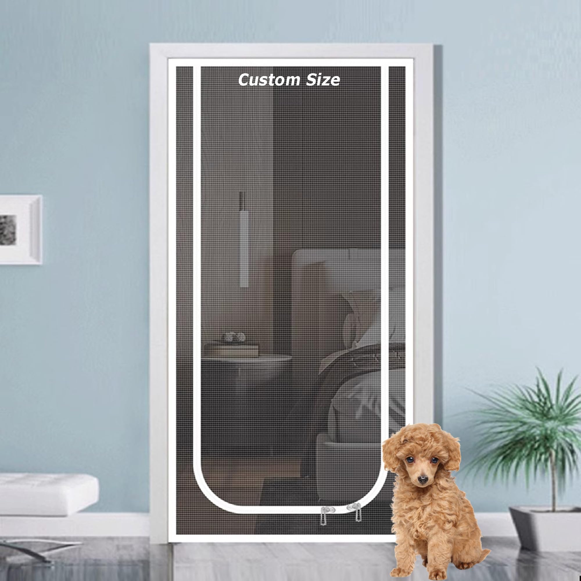 Xxiudee Grey Custom Size Balcony Net With Double Sided Zipper, Self-Adhesive Fly Screen Netting, Prevent Dogs Cats Running Out From Home, Cat Protection Screen Doors (Custom Size)