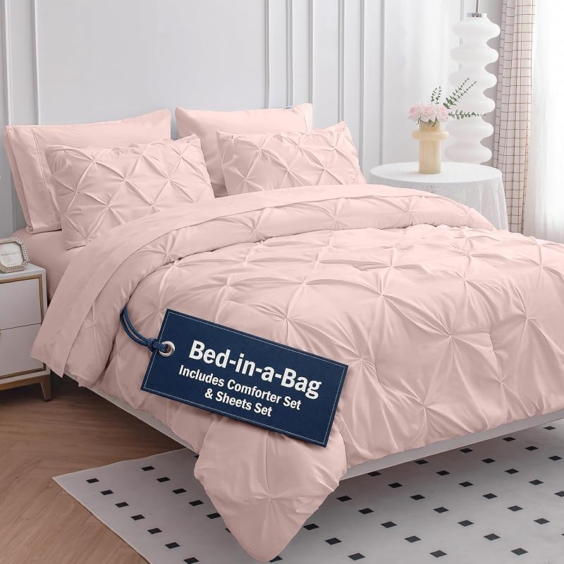 LANE LINEN Juego de edredón California King de 7 piezas de microfibra - Sepia Rose | Tacto Acogedor, Suave Y Sedoso, Diseño Pintuck Texturizado, Juego De Cama Completo De Fácil Cuidado, Para Dormitorios Y Alquileres, Excelente Regalo De Inauguración De Una Casa