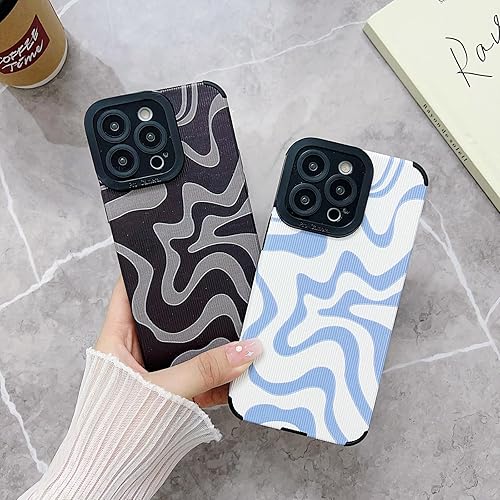 Miniatura 9 de Sayoaho Funda diseñada para iPhone 14 Pro Max, piel sintética suave TPU y bonito arte ondulado pintado para mujeres y niñas, protector delgado a