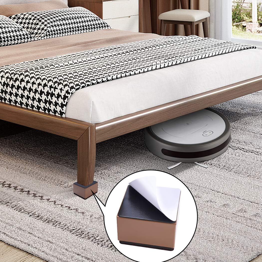 Ezprotekt 2 Inch Bed and Furniture Risers, Square Heavy Duty Solid Steel Self-Adhesive Sofa Table Couch Dresser Risers, Supports 20,000 lbs,Protect Wood and Carpet Floors from Scratch(Brown, 4 Pack)