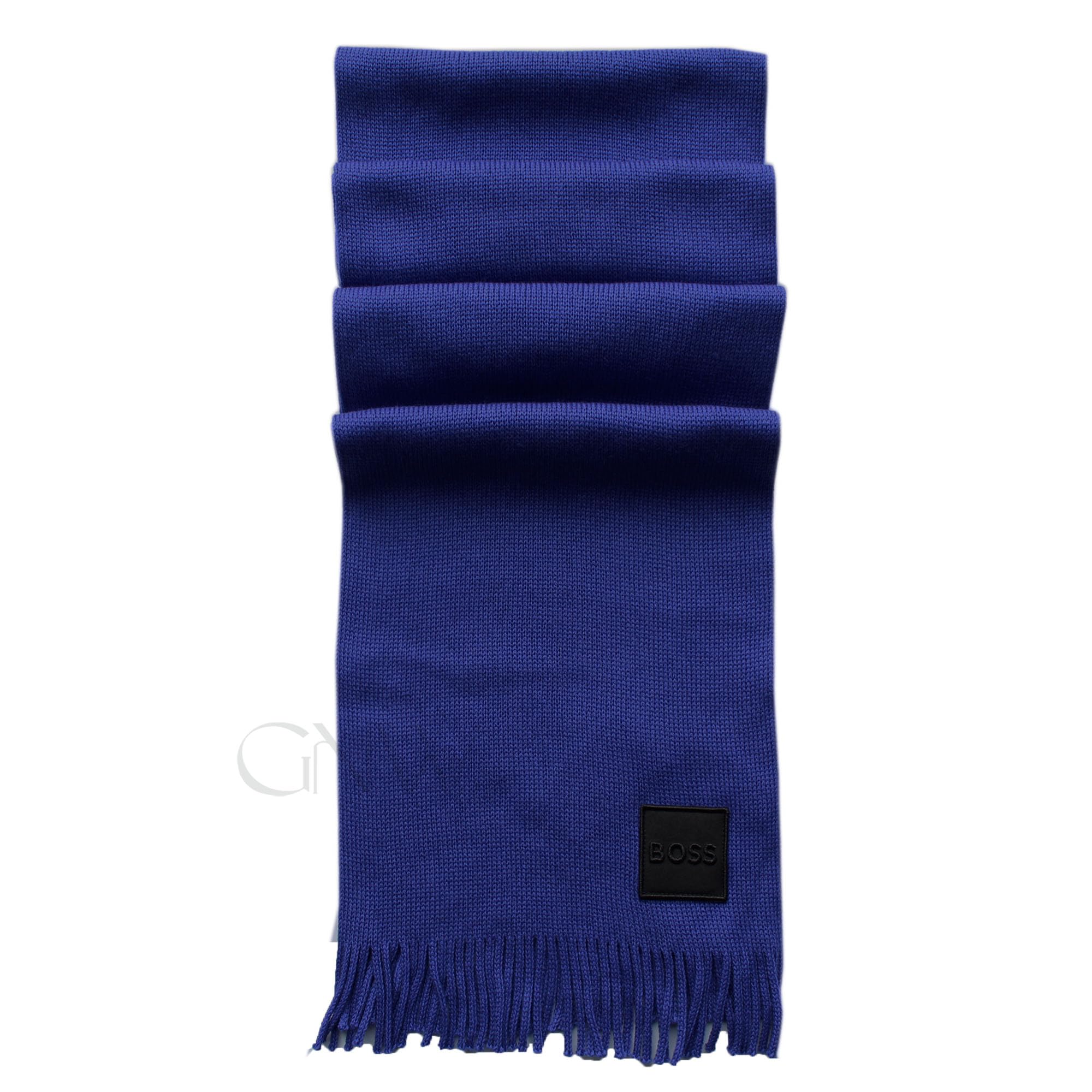 Boss Men's Dark Purple Cable Knitted Wool Blend Logo Badge Scarf 'Albas-O-Badge' (Dark Purple)