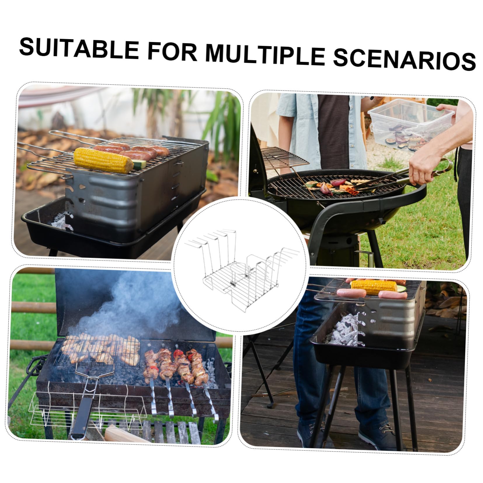 Gatuida Soporte para Asar Muslos de Pollo Inoxidable con Bandeja Goteo Resistente al Calor para Camping y Barbacoas Jardín