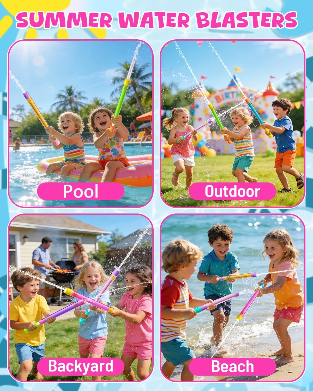 6 Pack Water Guns Squirter Shooters for Kids,Water Blasters Bulk for Kids Ages 4-12 Squirt Guns Pool Toy Beach Summer Toy for Outdoor Fun