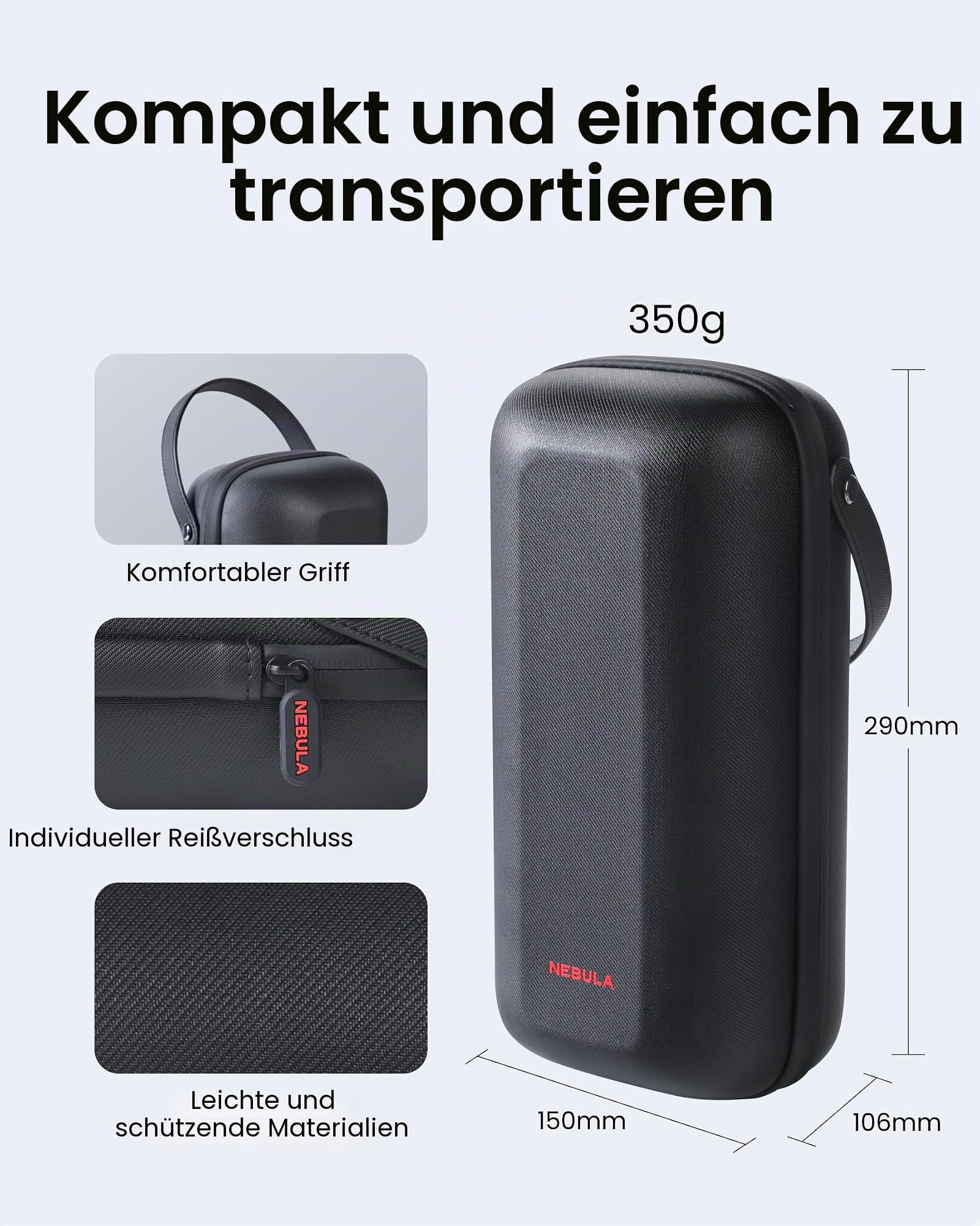 NEBULA Capsule 3 Offizielle All-in-One-Reisetasche, maßgeschneidert für Capsule 3, mit Adapter, Fernbedienung, Kabel und Ständer, wasserdichtes und schützendes Polyester