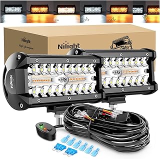 Nilight 6.5inch Amber White Strobe 6 Modes 120W LED Pod Light | Constant/Flash 6 Modes Memory Wiring Harness Kit, Spot-Flood Combo Beam Auxiliary Lights Fit Truck Car ATV Jeep