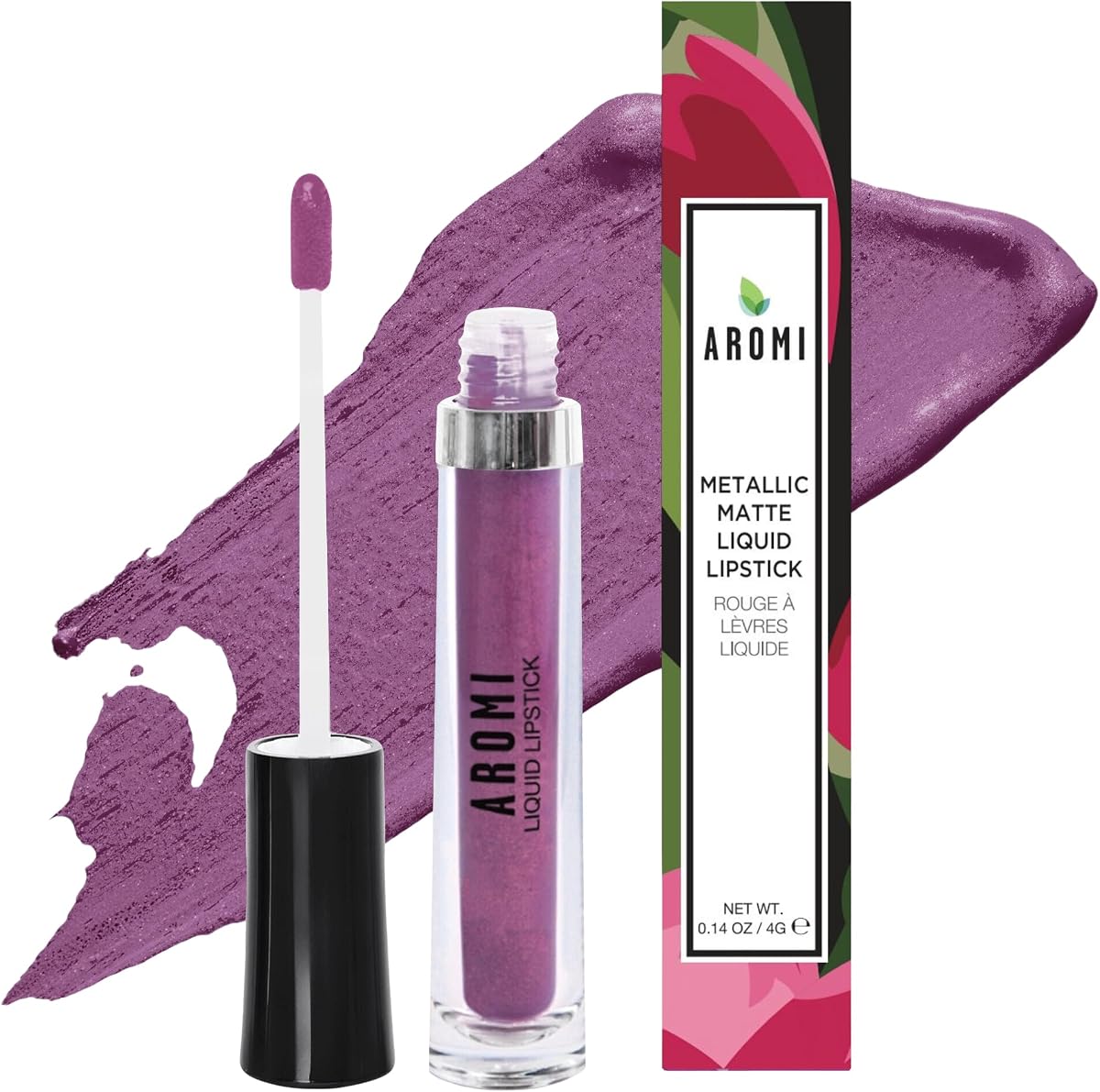 Aromi Sugared Mauve Metallic Liquid Lipstick - Raspberry, Mulberry Shade | Purple Magenta Color, Fuchsia Undertones, Shimmery Finish, Long-lasting, Buildable + Comfortable Feel on the Lips, Waterproof