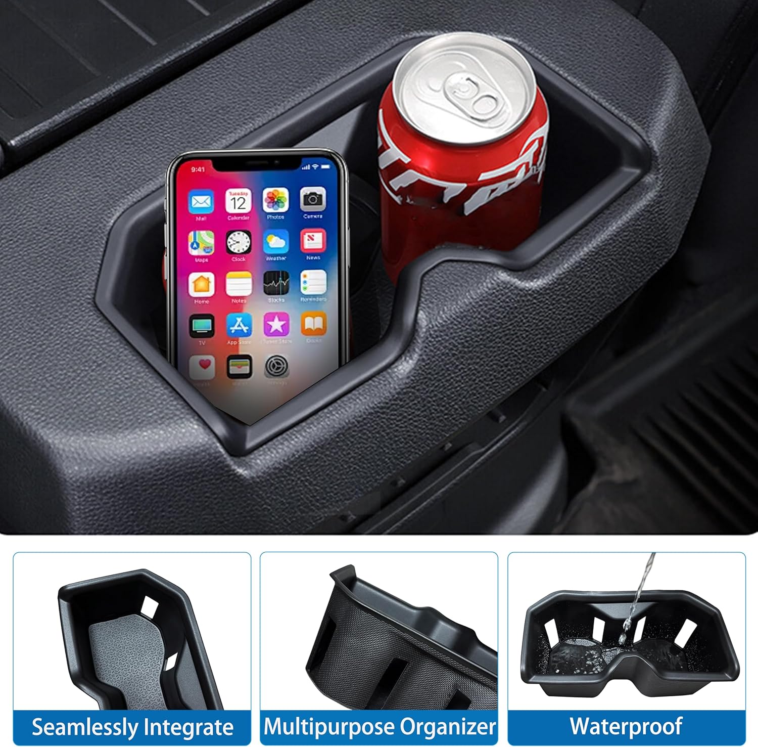 5PCS Cup Holder Set for Toyota Sequoia Accessories 2023 2024 2025 2026 TPE Cup Holder Insert Front Center Console/2nd/3rd Row Protector Organizer Pad for 2024 Sequoia (SR/Limited) 8 Seat Only