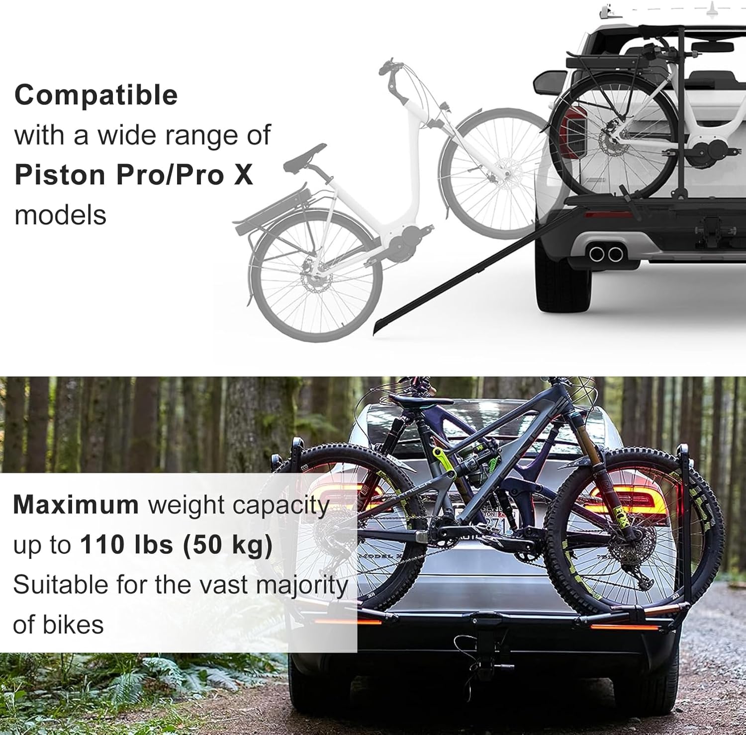 Heavy Duty Extendable Bike Ramp, Foldable Loading Ramp for Piston Pro/Pro X Rack, Fit for E-Bikes Fat Tires Mountain Bikes Mopeds, Compatible with Hitch-Mount Bike Rack Truck Trailer Tailgate