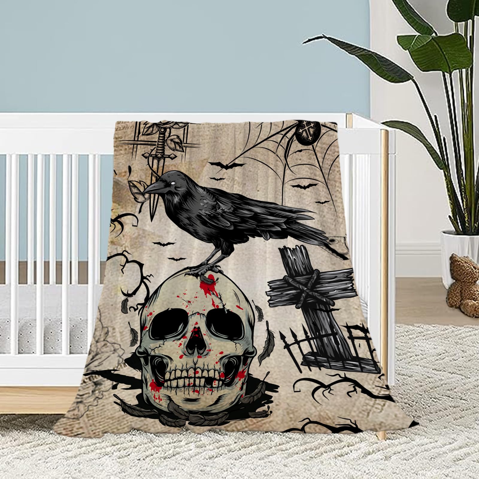 Neatee Living Halloween Throw Blanket Small Vintage Skull Blanket Halloween Kid Child Blanket Lightweight Fuzzy Soft Cozy Fleece Blankets and Throws Couch Bed Outdoor Decorative Blanket 40x50