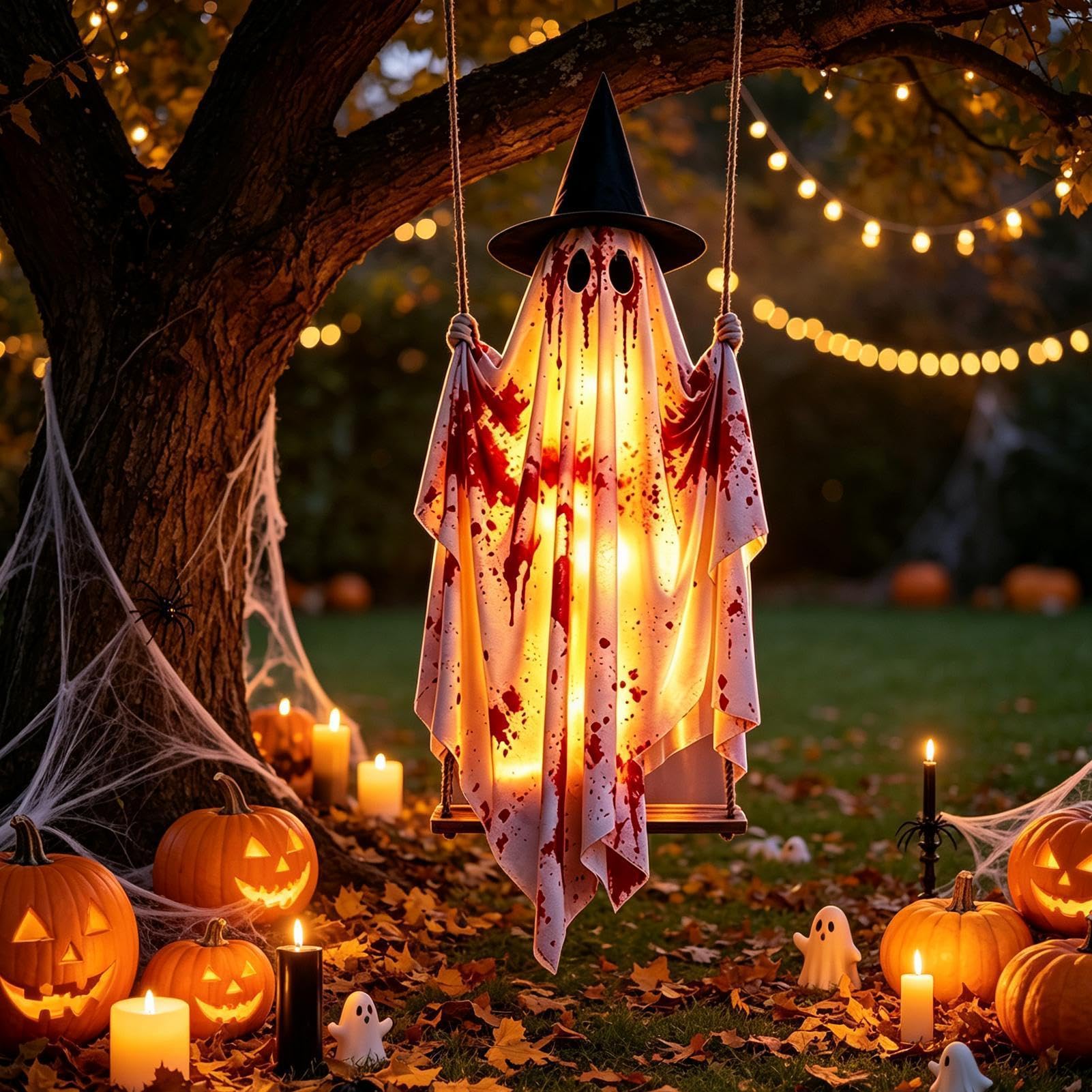 Fantasma di Halloween da Esterno Ornamento Luminoso Con Telecomando | Fantasma spaventoso oscillante cortile per Giardino Portico Cortile Patio Ramo d'Albero Grondaia Festa Casa Appartamento