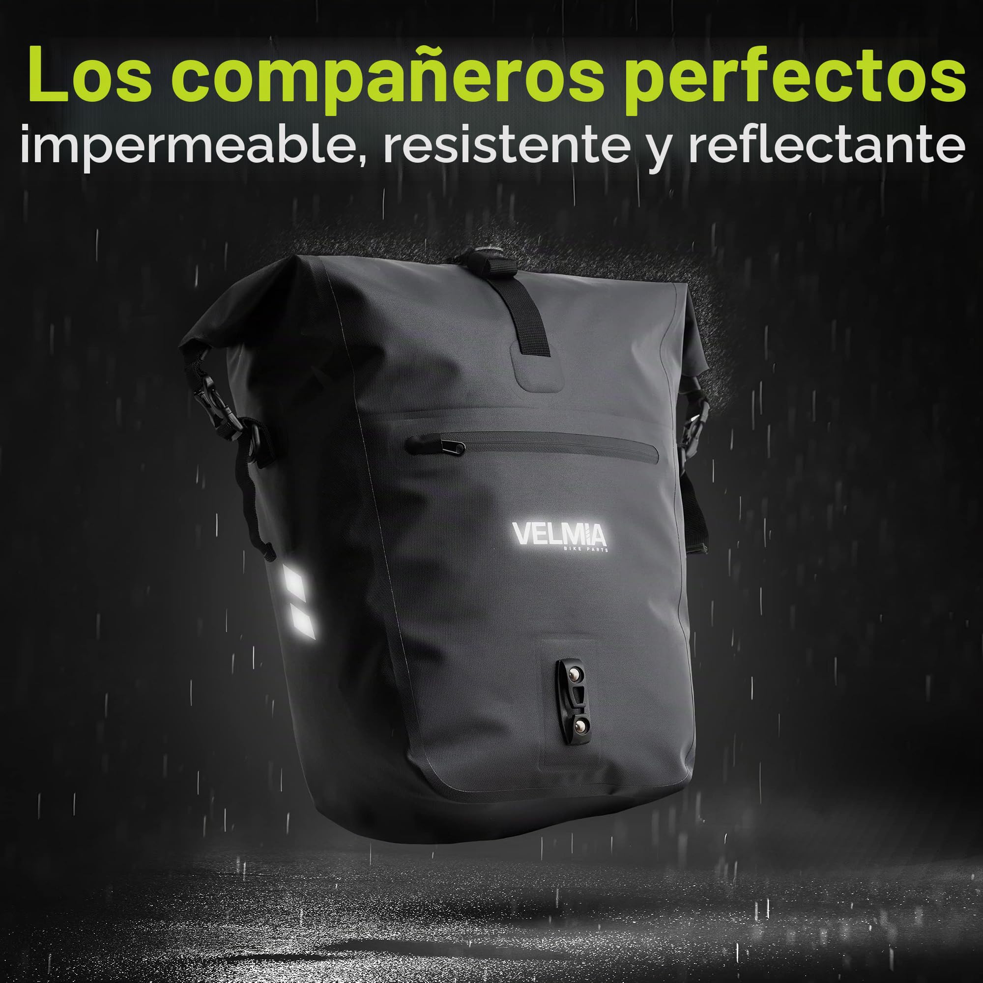 Velmia Alforja Trasera para Bicicleta I Pannier Duradero, con Práctica Asa para Transporte y Reflectores de Alta Visibilidad I 100% Impermeable, Bolsa para Portaequipajes Trasero con Sistema de Clip
