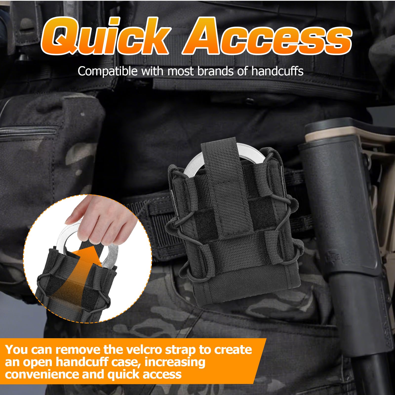 Handcuff Case, 2 Pack Molle Handcuff Pouch Holster for Duty Belt, Nylon Cuff Holder for Police Law Enforcement Security Officer Accessories