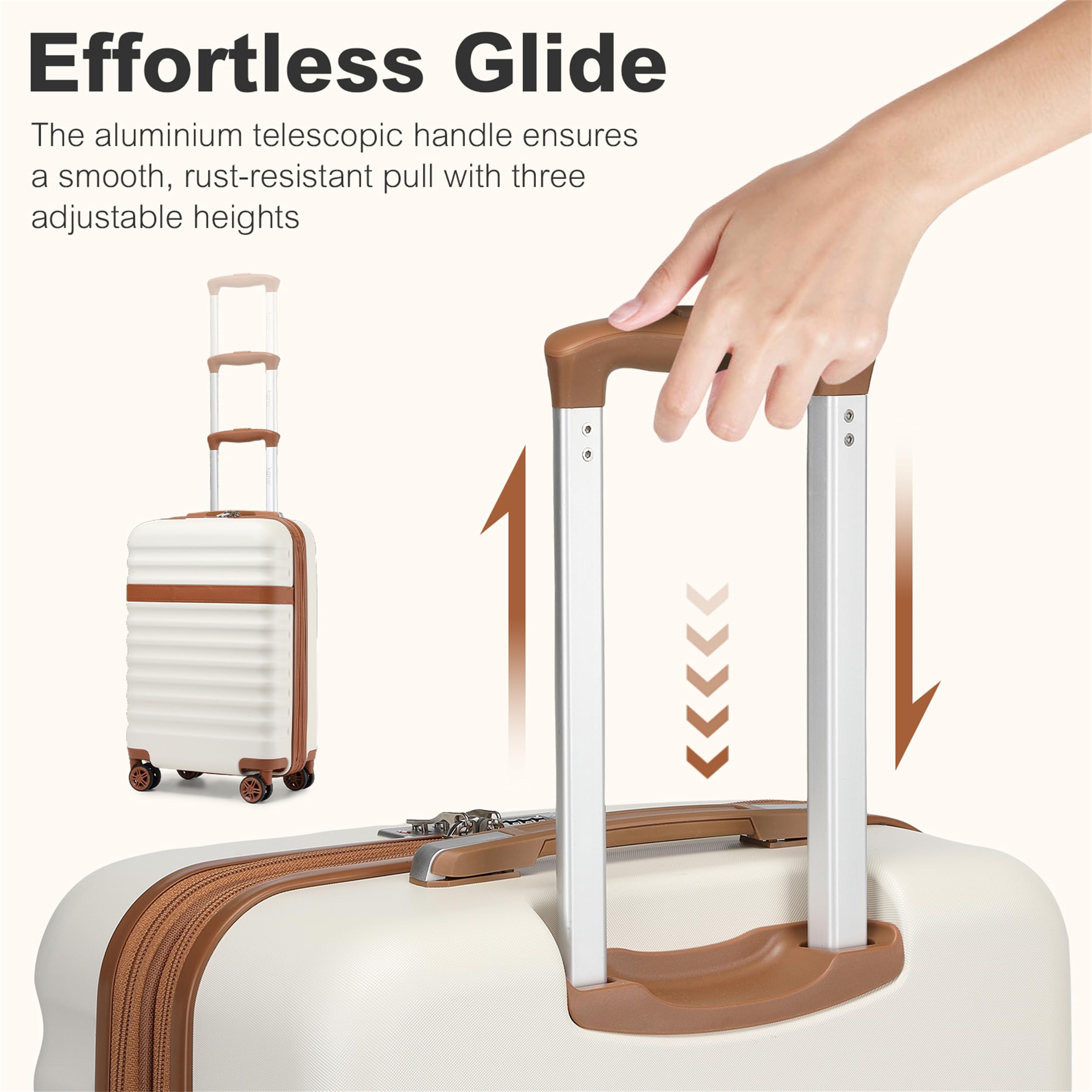 KONO Koffer Groß, Erweiterbar Hartschalenkoffer leicht, Reisekoffer mit 4 Rollen TSA Schloss, ABS+PC Hartschale (Creme/Braun,XL)