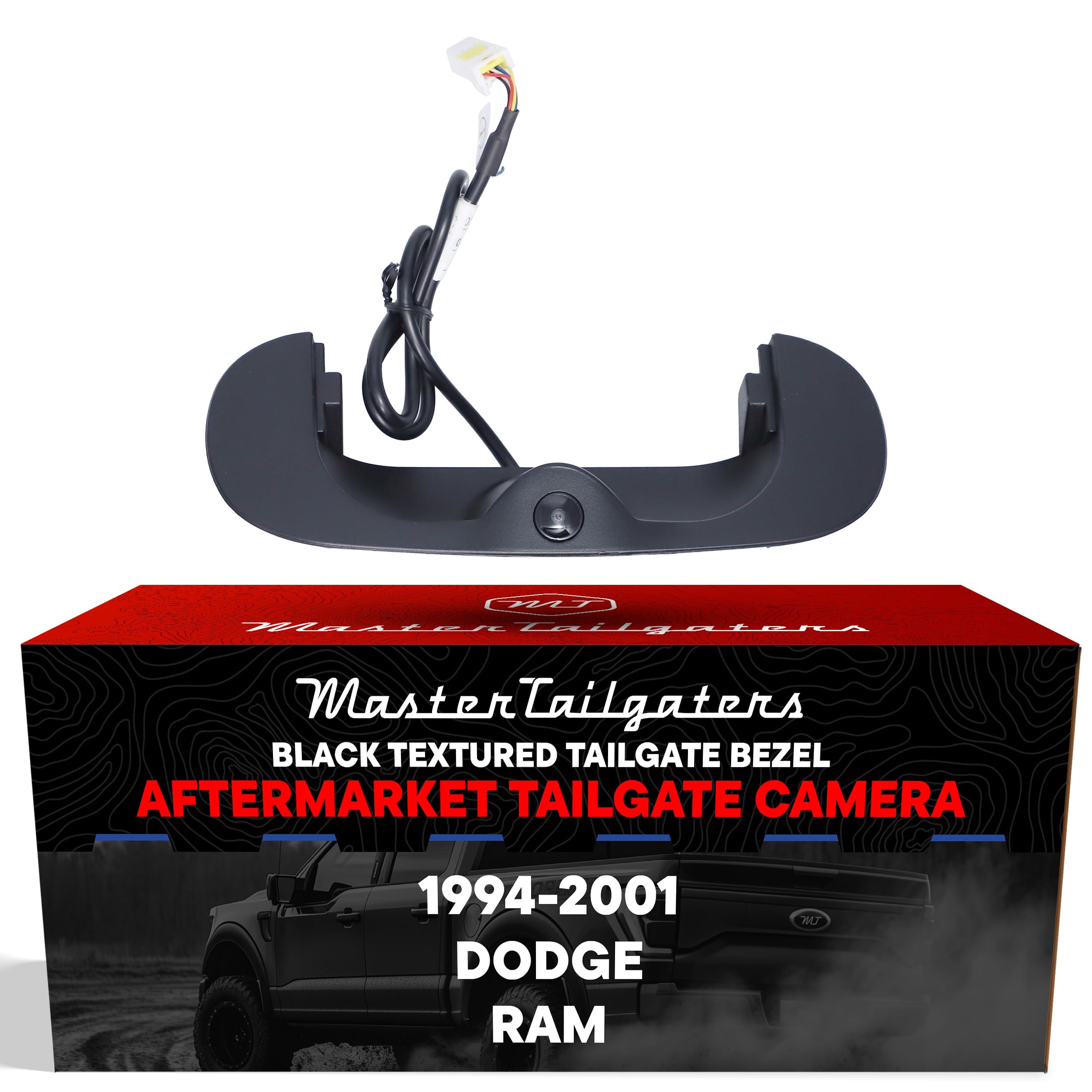 Master Tailgaters Black Tailgate Bezel with Backup Camera Replacement for Dodge Ram (1994-2001) | IP68 Waterproof | Parking Grid Lines Available |