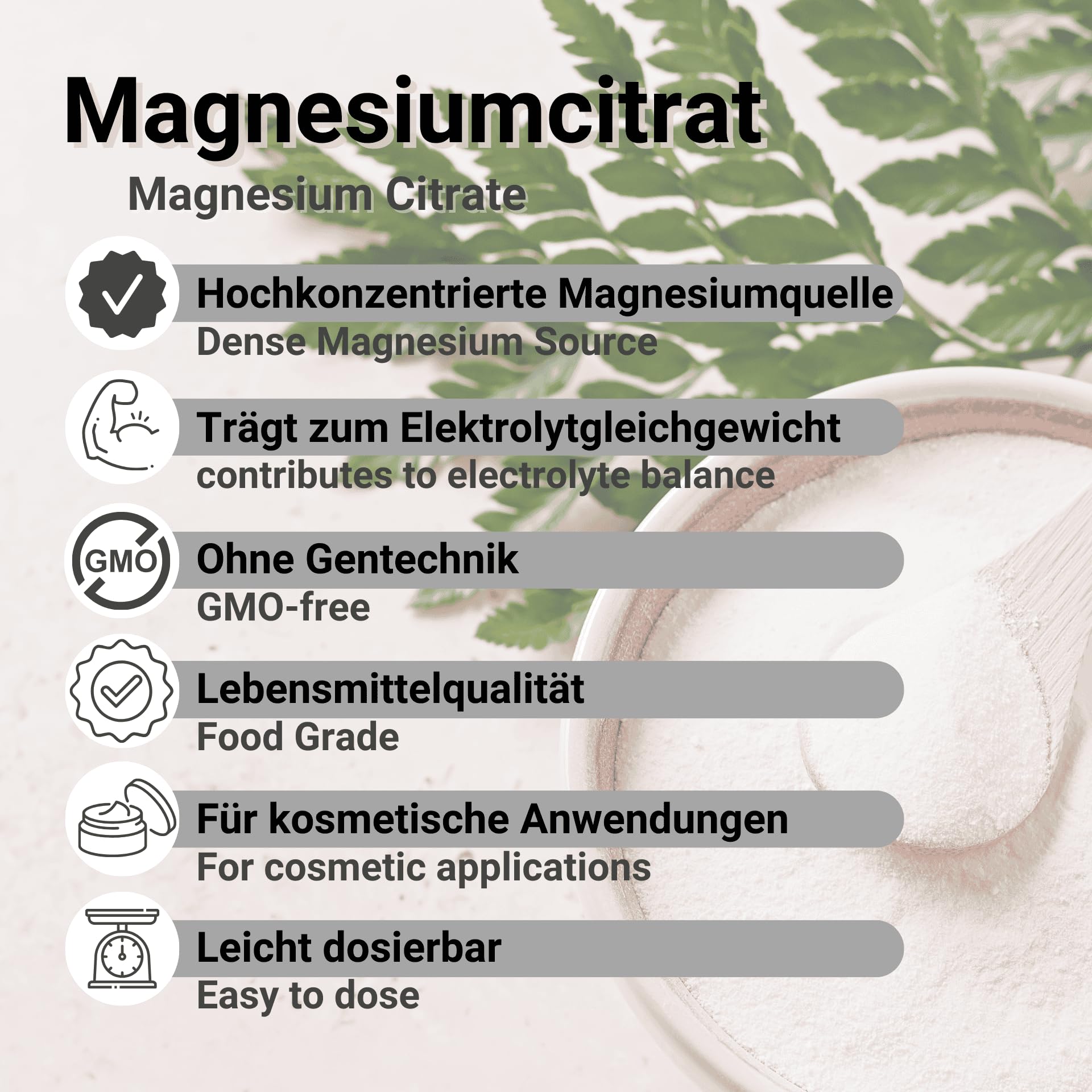 Magnesiumcitrat Pulver 4,5kg - 100% Trimagnesiumcitrat, hohe Bioverfügbarkeit - ideal für Sportler