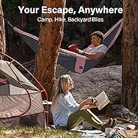 Vista 7 de Kootek Hamaca de campamento, hamacas portátiles con correas para árboles y bolsa de transporte adjunta, equipo esencial de campamento, perfecto