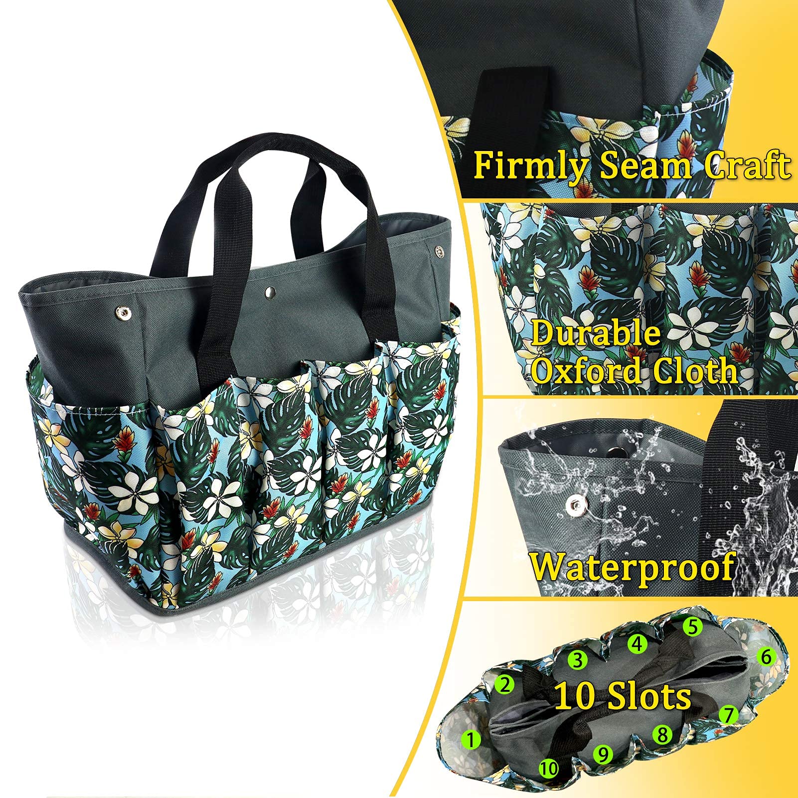 Sac à Outils de Jardin pour Outil de Jardin - Sac à Outils de Jardin Polyvalent, Sac de Rangement pour Outils de Jardin Oxford imperméable avec 10 Petites Poches