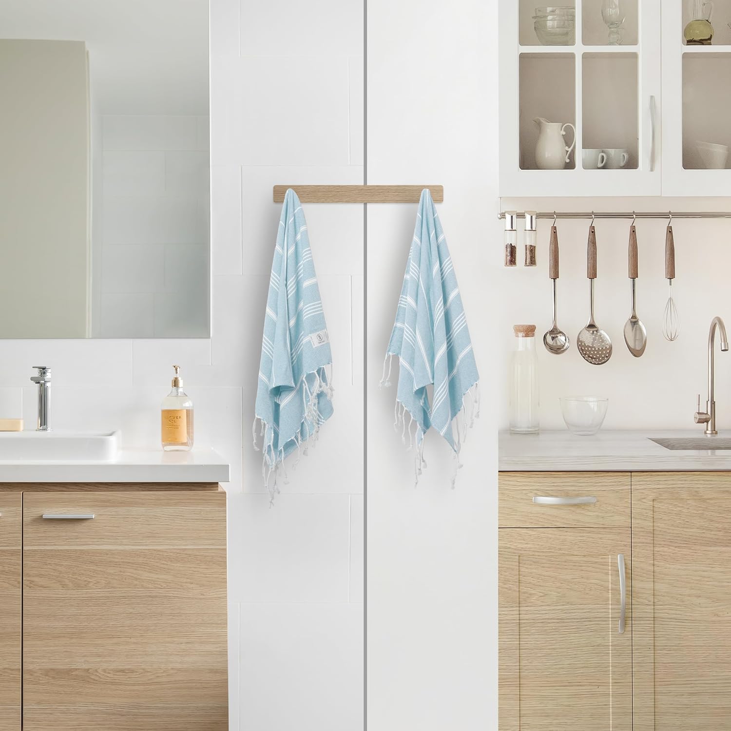 Decorative Bathroom Hand Towels - Thin & Quick Dry - Set of 2 (30" x 18") - for Bathroom & Powder Room - Multifunctional as - Towel Set for Bath, Kitchen Hand Towel, Face Cloth - Baby Blue - Image 3