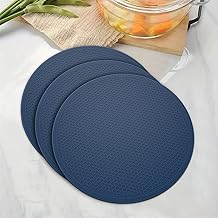 3 Pack Trivets for Hot Dishes - Hot Pads for Kitchen Essentials Set Accessories, Silicone Pot Holders for Hot Pans, Desktop Mats for Kitchen Gadgets Countertops, Flexible Easy to Clean-Navy Blue