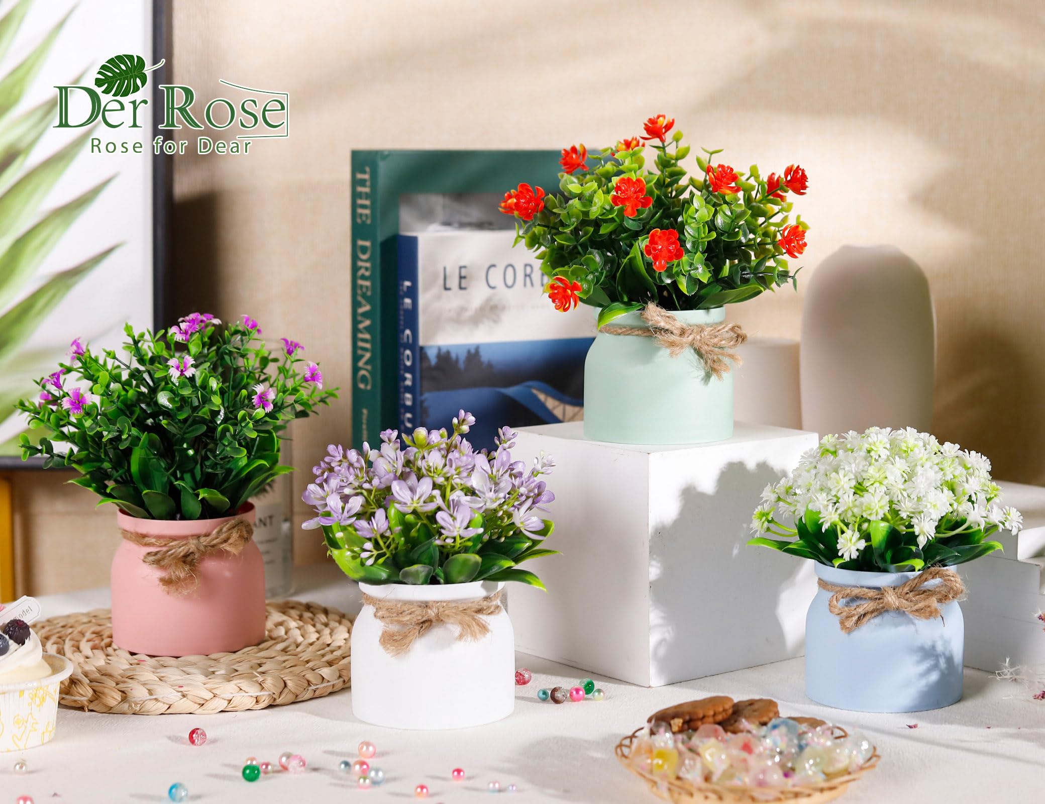 Amazon.de: Der Rose Knstliche Blumen, kleine knstliche Pflanzen, fr den  Innenbereich, Sommer, Frhling, Dekoration fr Tafelaufsatz,  Tischdekoration, Zuhause, Bro, Schreibtisch, Hochzeit, Wohnung, Dekoration