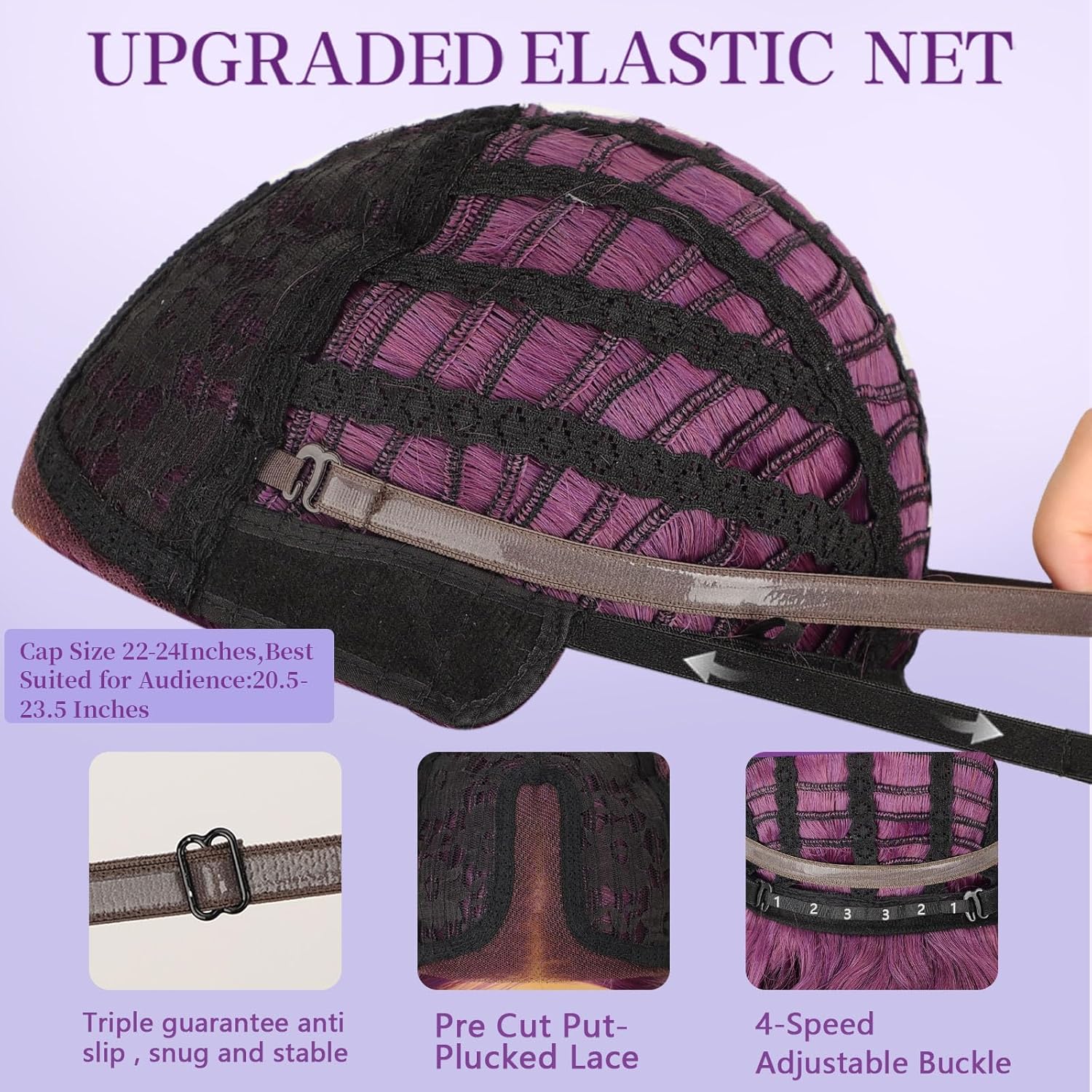 AISI HAIR 14 Inch Purple Wigs for Women - Shoulder Length Wave Wig with Pre-Cut Lace Hairline, Middle Part Natural Wavy Bob Synthetic Heat Resistant Fiber for Daily and Party - Image 6