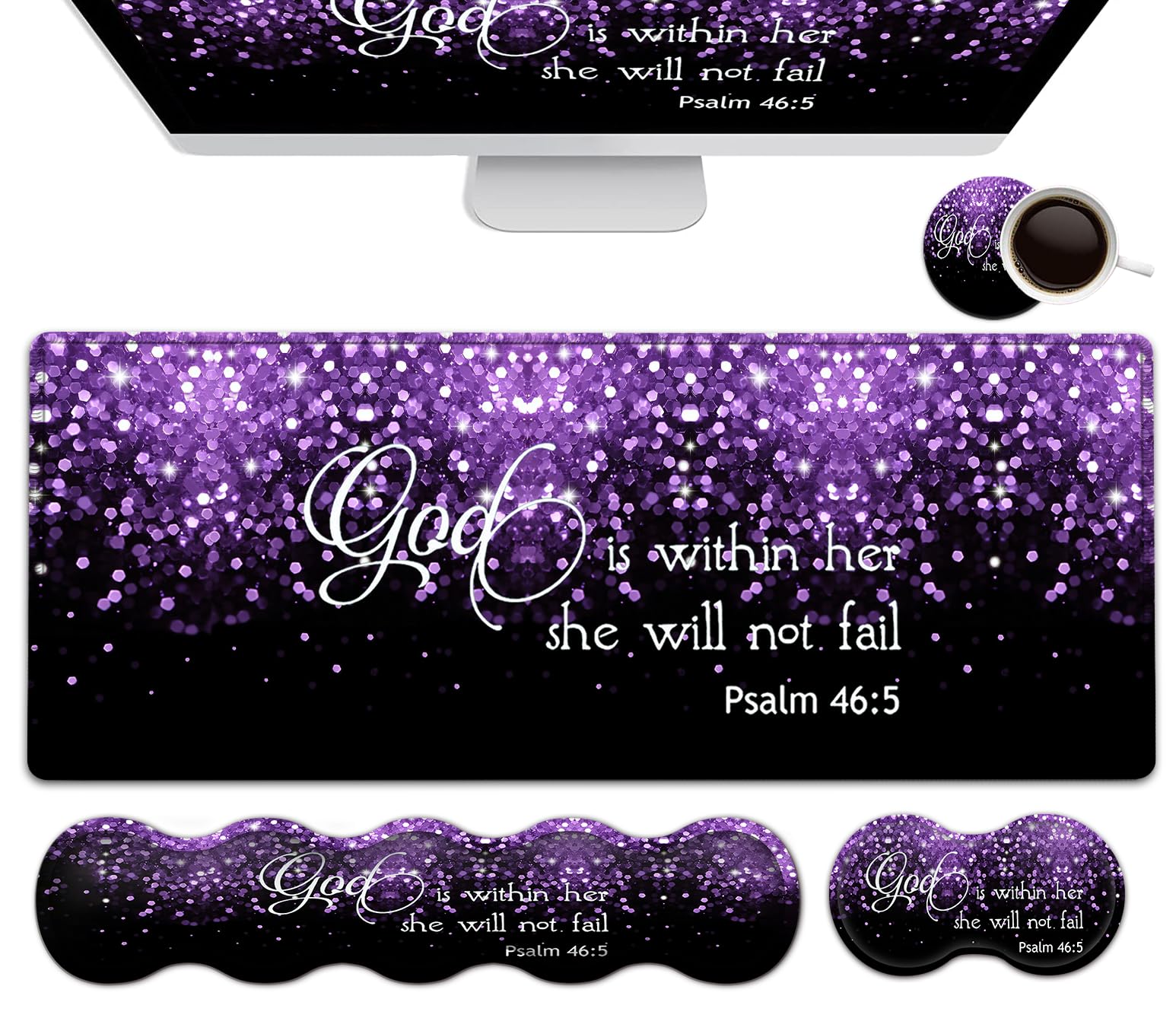 Black Gaming Mouse Pad, Extended Large Mouse Pads, Ergonomic Memory Foam Keyboard Wrist Rest Support & Non-Slip Mouse Wrist Rest for Laptop Desk