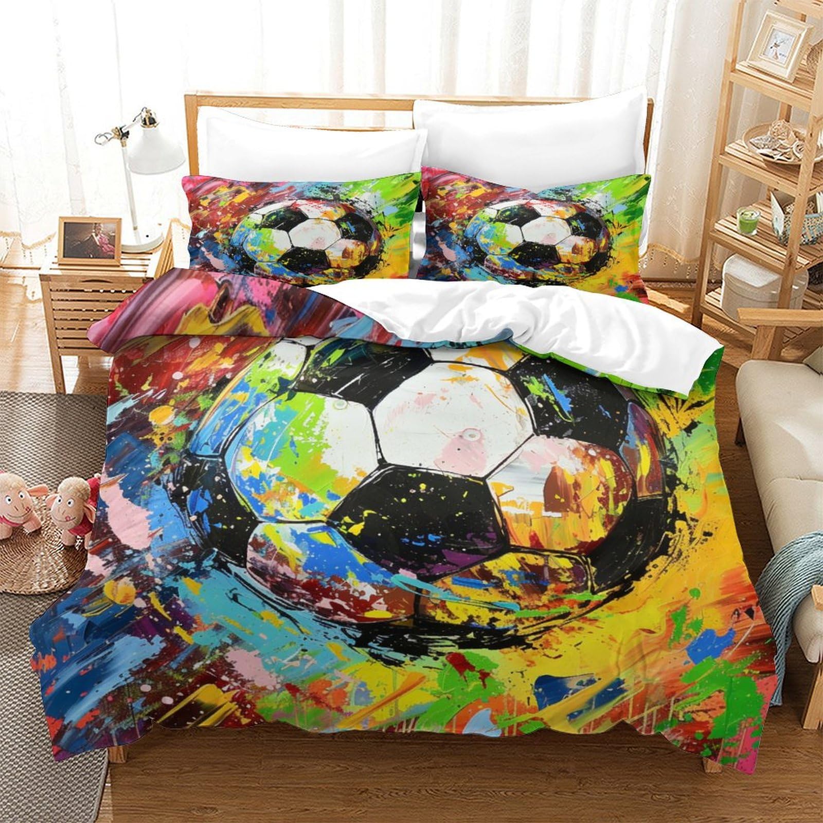 Housse de couette football en microfibre douce avec taie d'oreiller pour lit enfant
