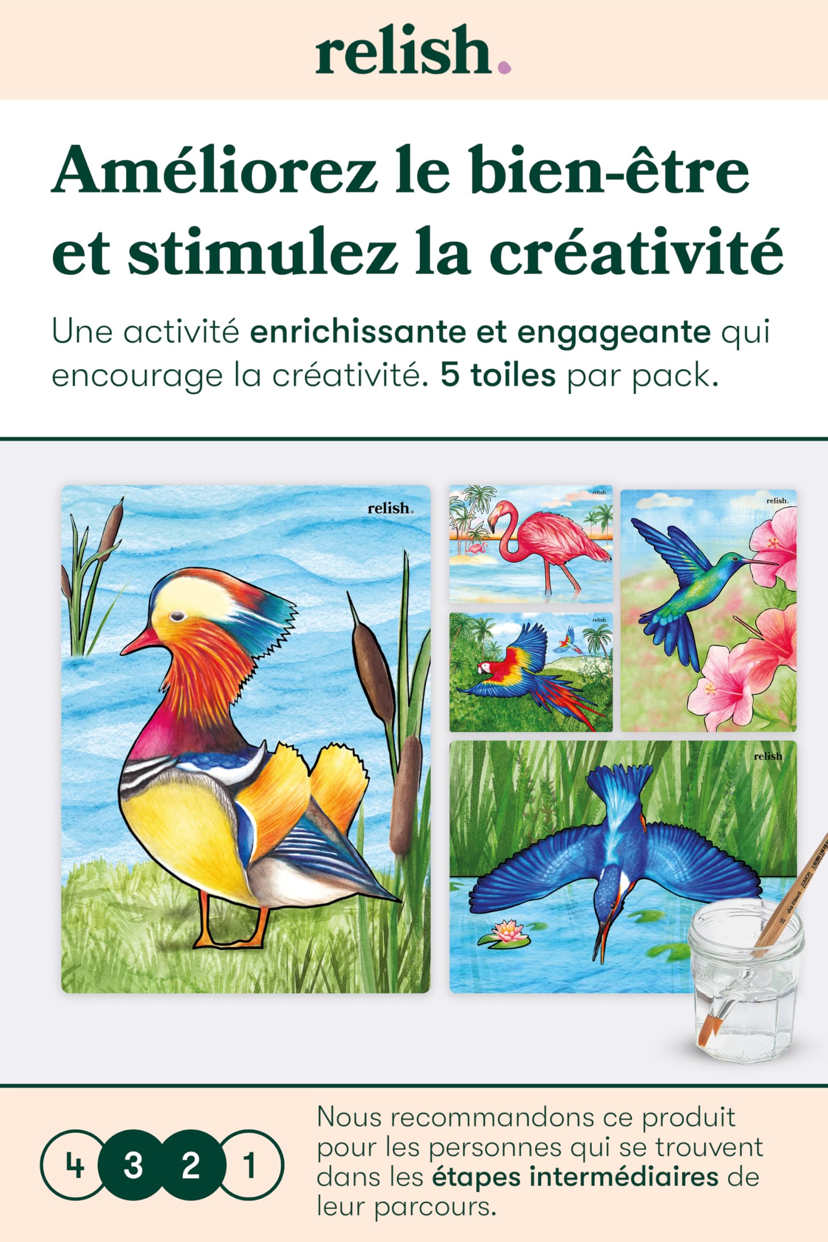 Relish - Activités d'aquapaints pour démence – Lot de 5 jouets réutilisables de peinture à l'eau, oiseaux magnifiques, produits d'Alzheimer et cadeaux pour personnes âgées