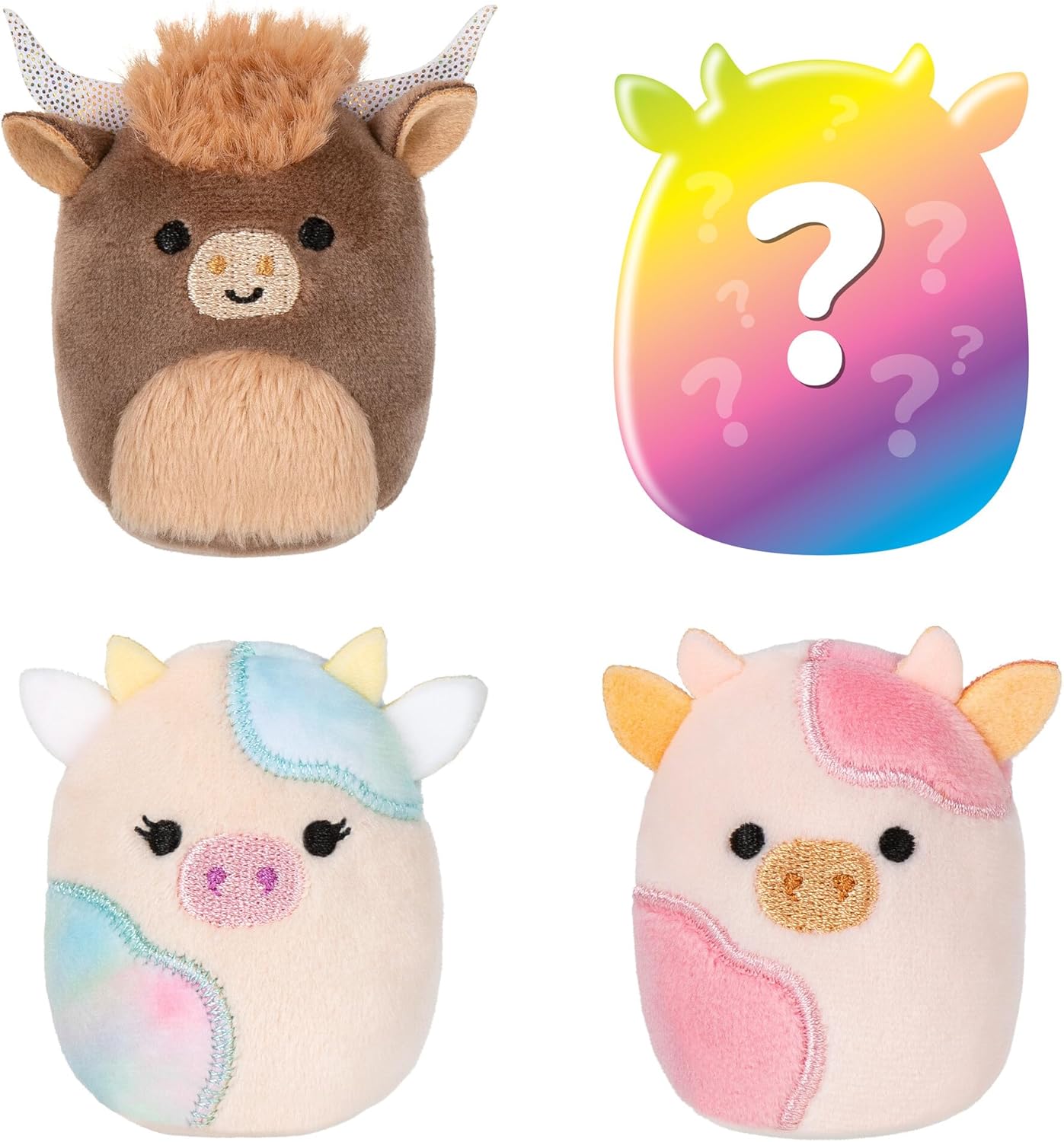 Squishville by Original Squishmallows Cow Squad Plush - Four 2-Inch Squishmallows Plush Including Reshma, Candess, Calton, and 1 Surprise - Toys for Kids