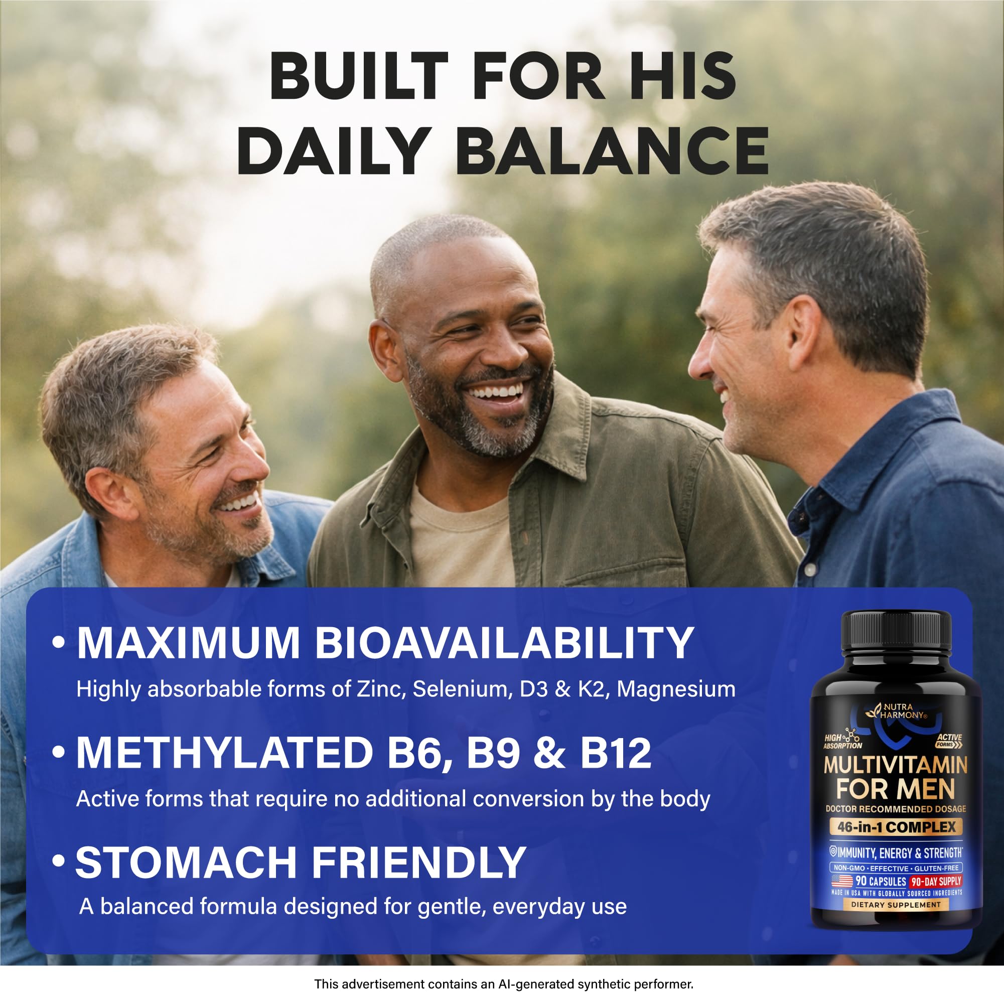 Multivitamin for Men - B-Complex & B12 | Whole Foods & Enzymes - 90 Caps — Amazon image 6