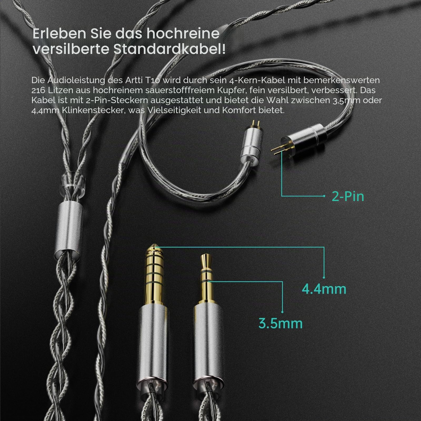 ARTTI T10 In-Ear-Kopfhörer, 14,2 mm, Dual-Magnetschaltung, Planar-Treiber, kabelgebunden, mit Kupfer, versilbertem, abnehmbarem Kabel, In-Ear-HiFi-Kopfhörer für Musiker/Sänger (3,5-mm-Stecker)