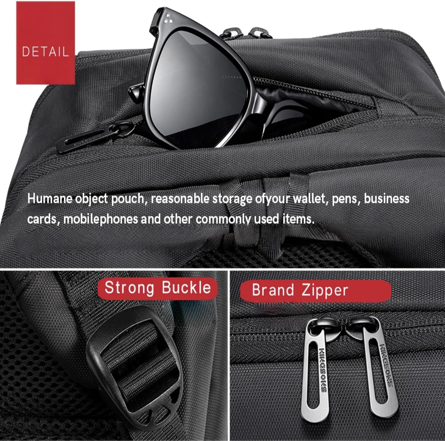 Kingsons Travel Backpack for Men Carry on Waterproof Lightweight black Large Capacity Casual Daypack 16.5" Laptop Computer bag Business work Commuting school hiking Leisure causal commute