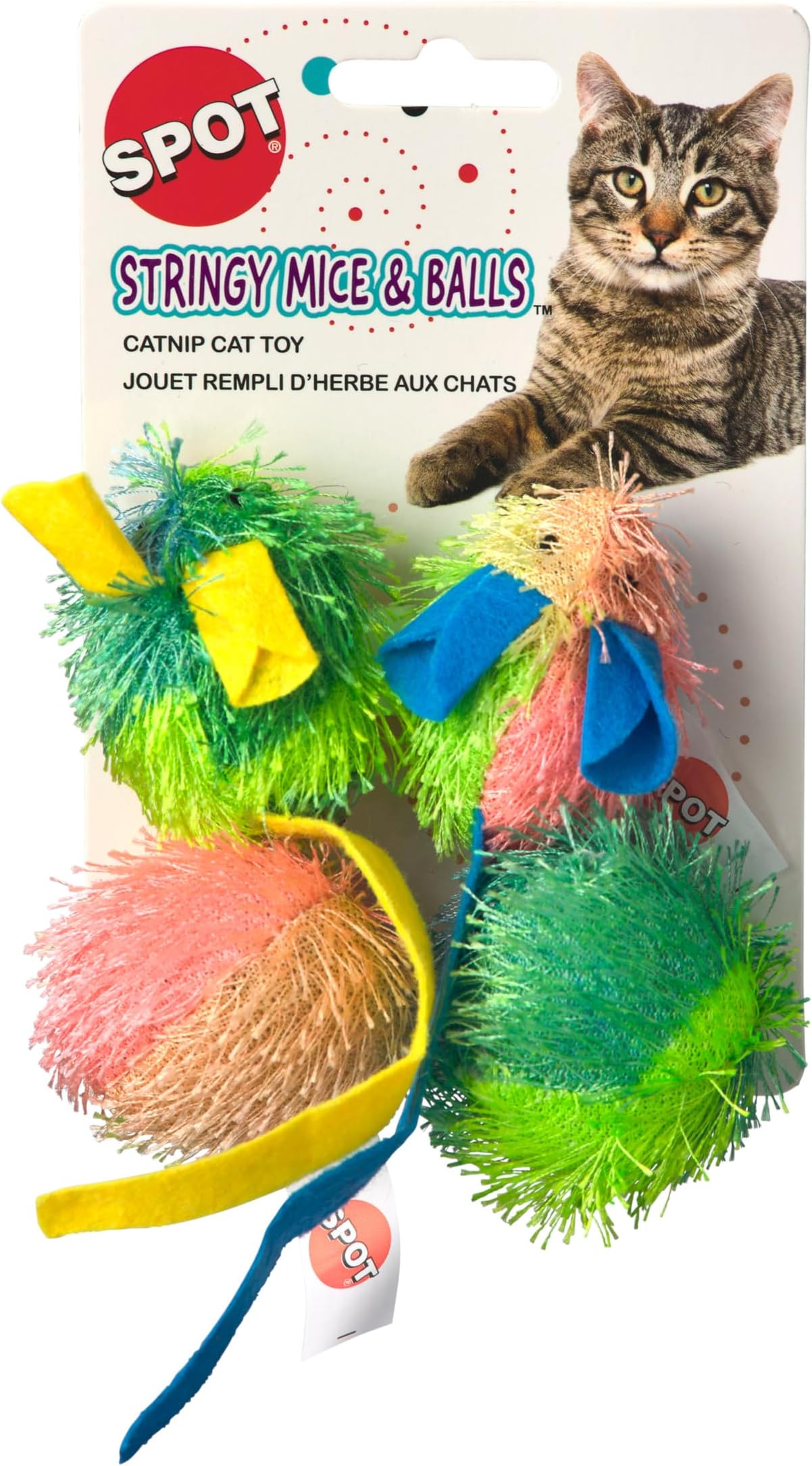 Stringy Mice & Balls - Catnip Cat Toys, Interactive, Colorful Plush Toys, Fun for Cats and Kittens to Bat and Chase, Boredom Buster - 2 Mice, 2 Balls