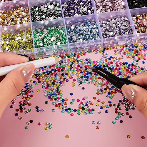 Miniatura 4 de 15000 diamantes de imitación con parte trasera plana para manualidades, cristales de colores mixtos de 0.118 pulgadas, gemas de resina con purpurina