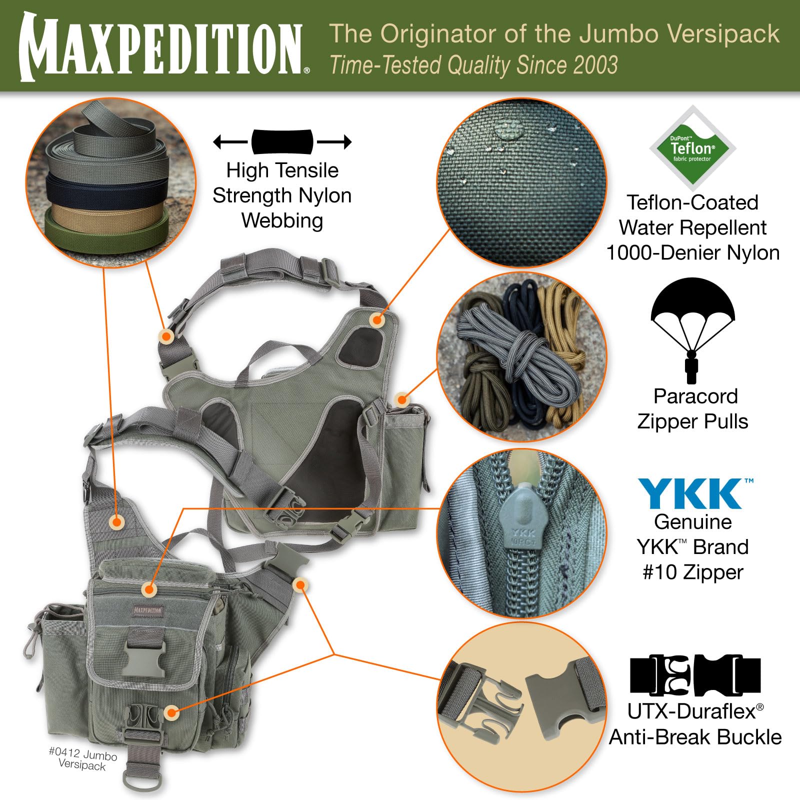 Maxpedition Jumbo Versipack Torba na ramię - Liście Zielone, 3,5 l, Zielone liście, Rozmiar Uniwersalny