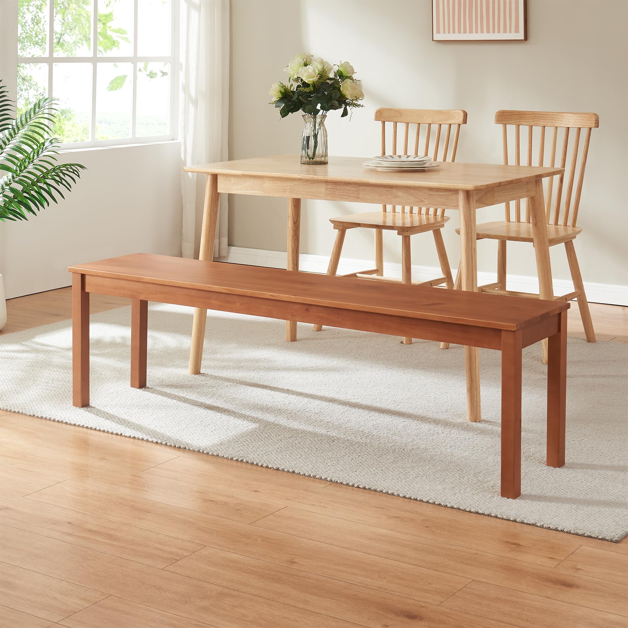 [en.casa] Panca da Pranzo in Legno di Pino per Interni Seduta Sgabello da Tavolo Cucina Ingresso Soggiorno 160 x 35 x 45 cm - Effetto Noce