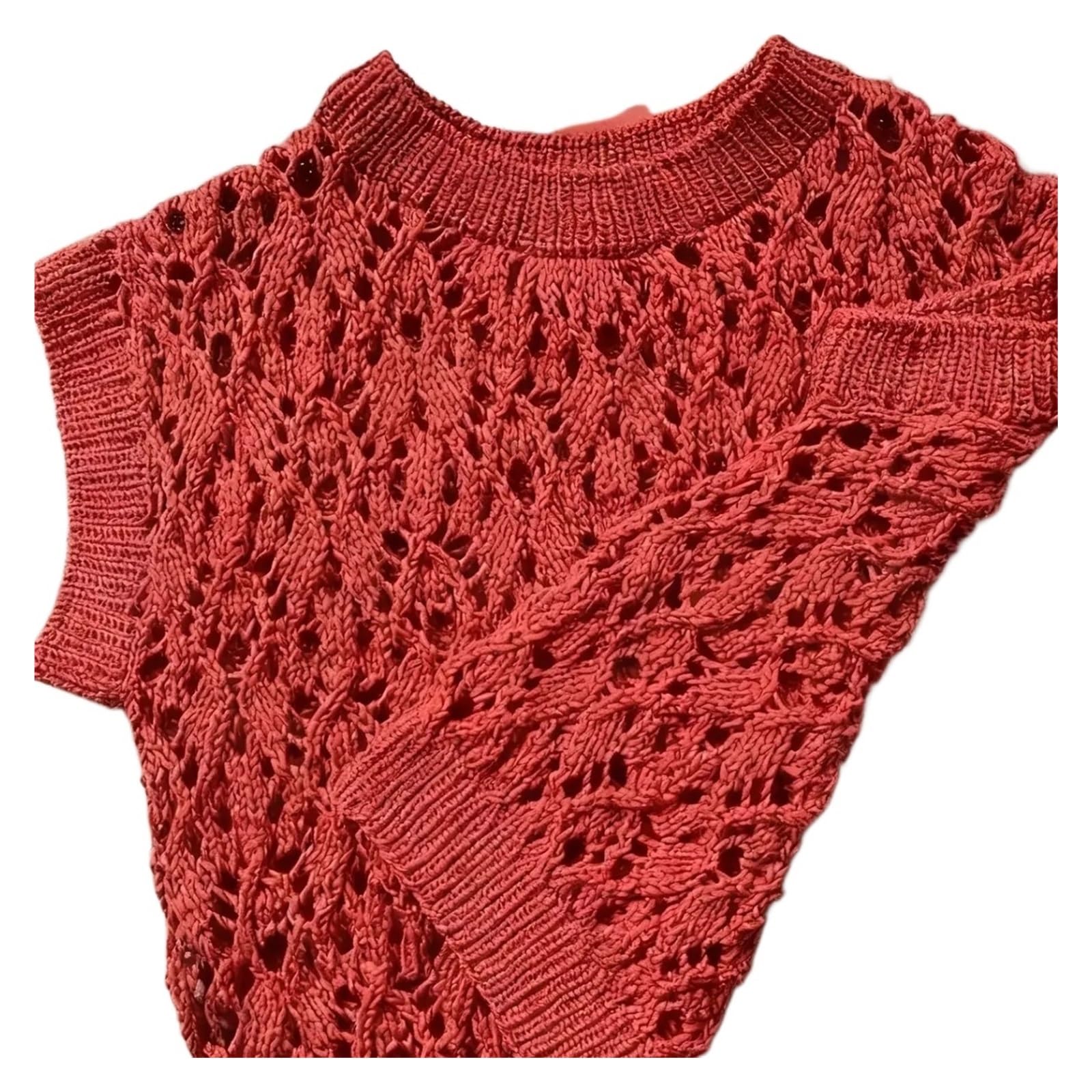 Jersey sin Mangas de Ganchillo Rojo Vintage Playa Verano