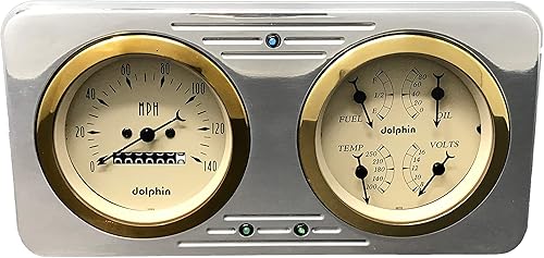 1946 Willys 2 Gauge Panel Insert 3 38" Quad Style Mechanical Gold Bezel