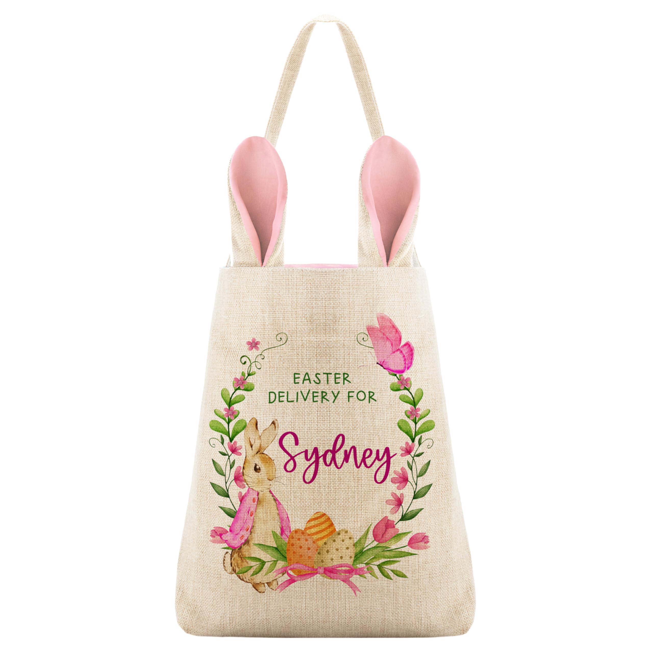 Customization Mill Personalized Easter Bunny Tote Bag for Girls, Pink, 3+